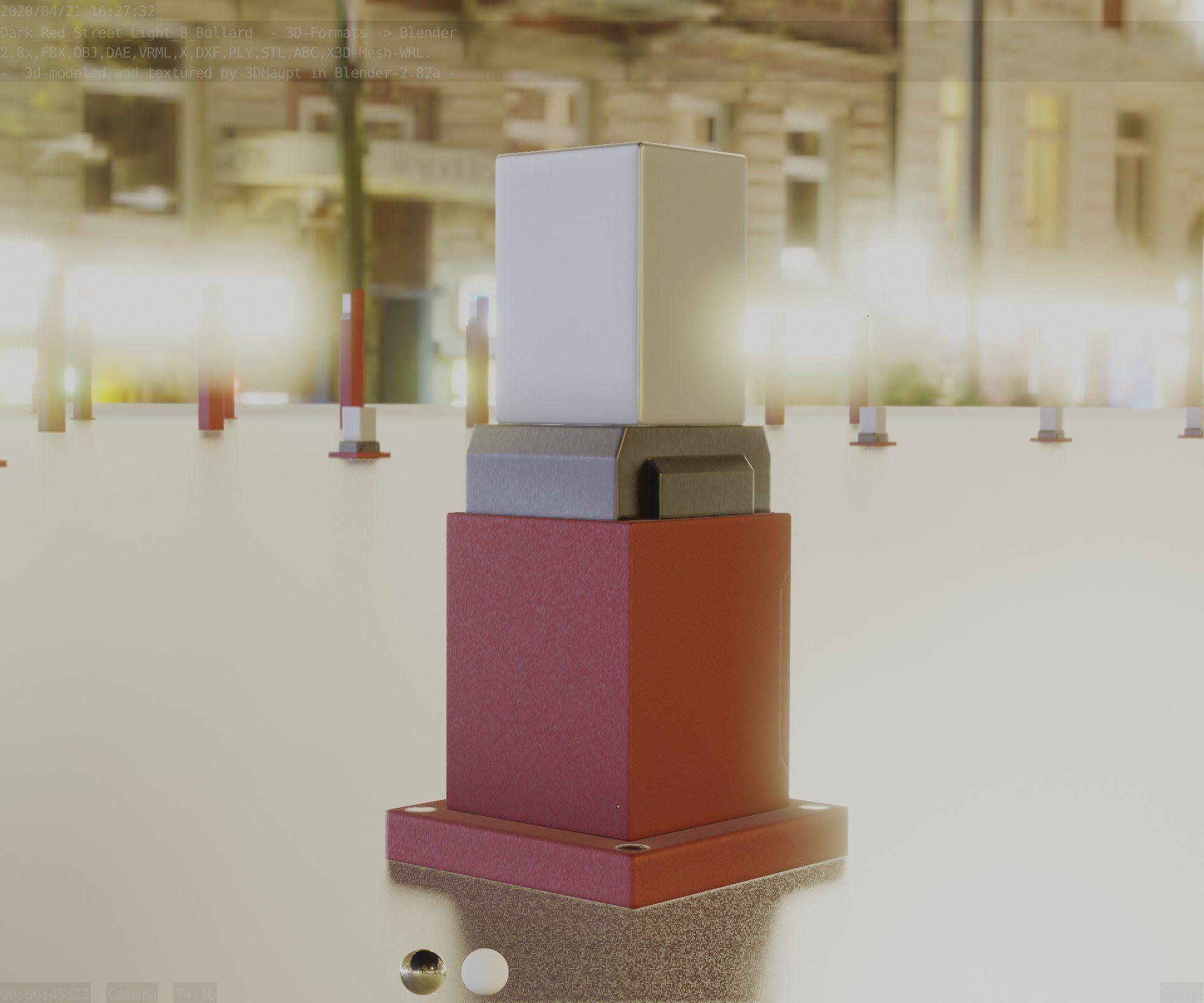 Street Light 8 Bollard 350mm Dark Red Version 3 Low-poly 3D model_12