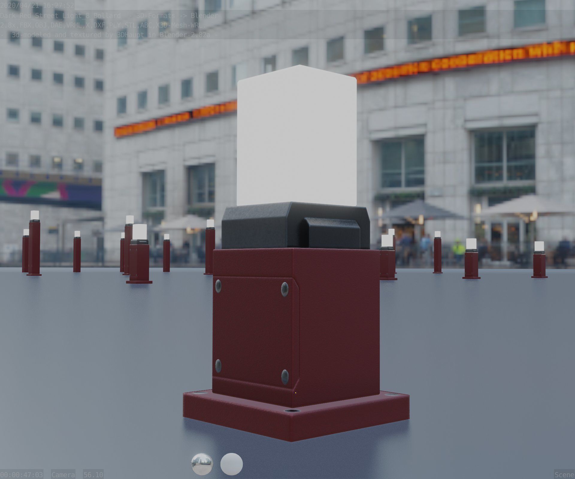 Street Light 8 Bollard 350mm Dark Red Version 3 Low-poly 3D model_40