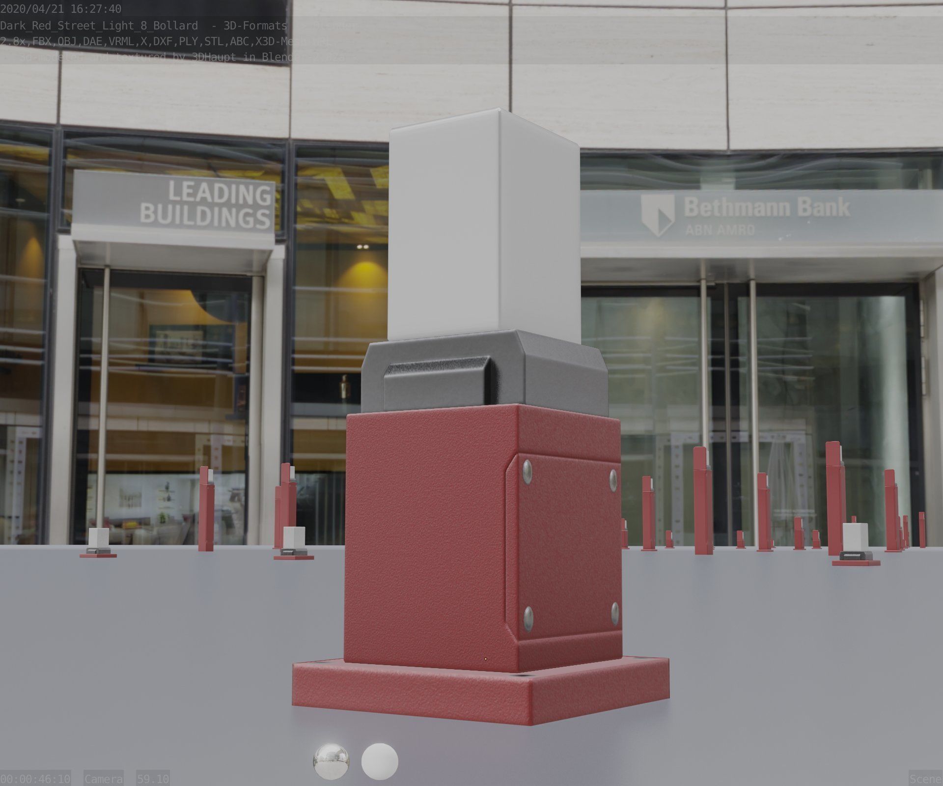 Street Light 8 Bollard 350mm Dark Red Version 3 Low-poly 3D model_23