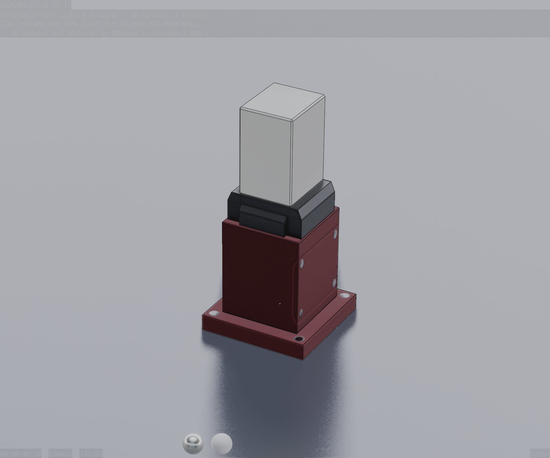 Street Light 8 Bollard 350mm Dark Red Version 3 Low-poly 3D model_81