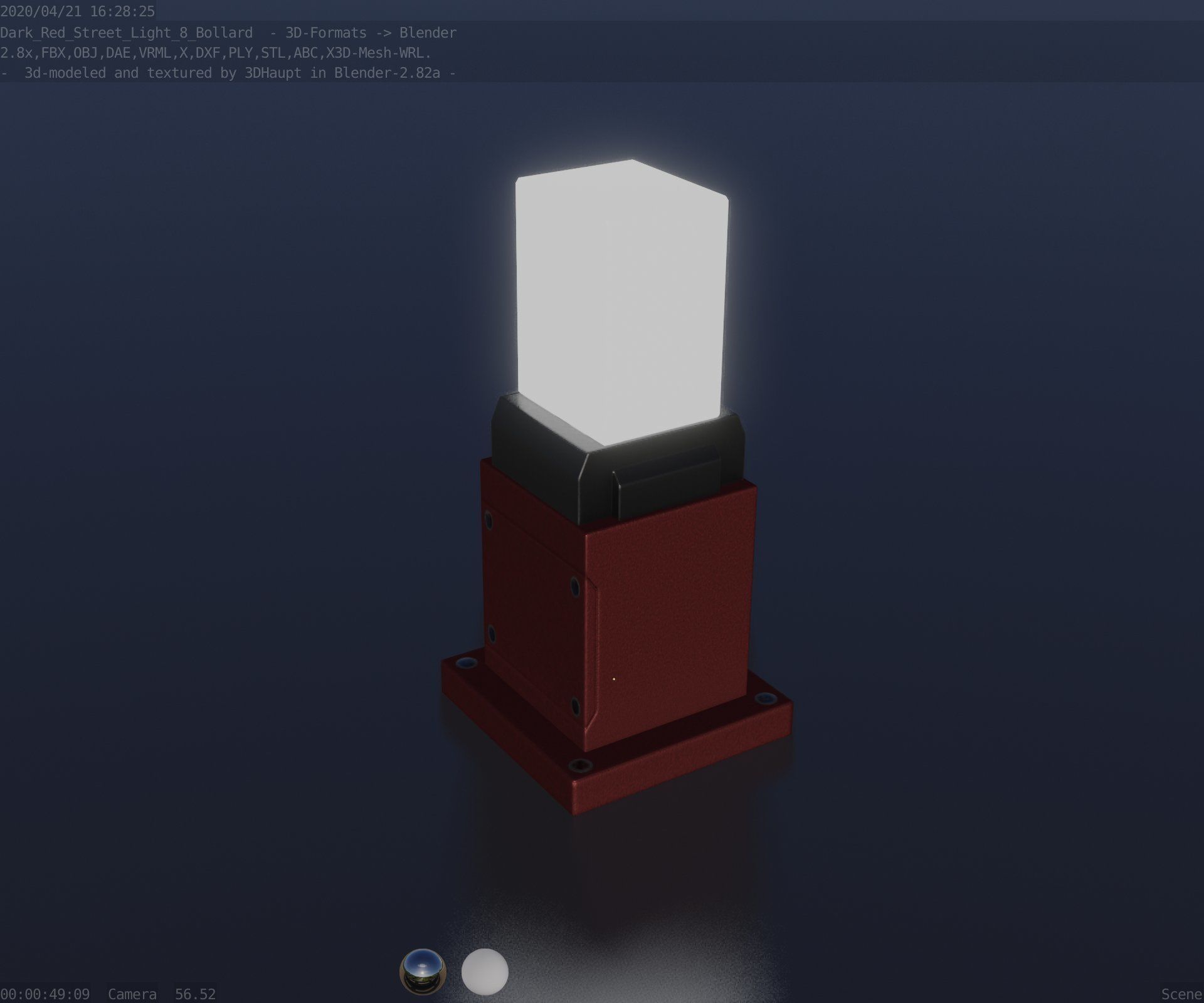 Street Light 8 Bollard 350mm Dark Red Version 3 Low-poly 3D model_94