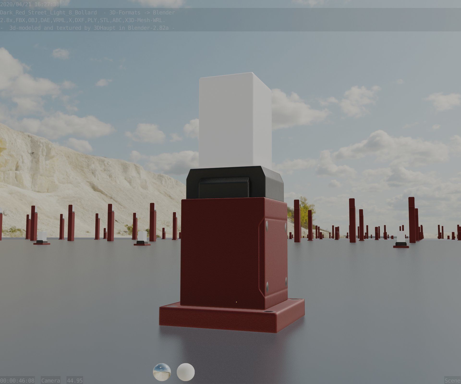 Street Light 8 Bollard 350mm Dark Red Version 3 Low-poly 3D model_21