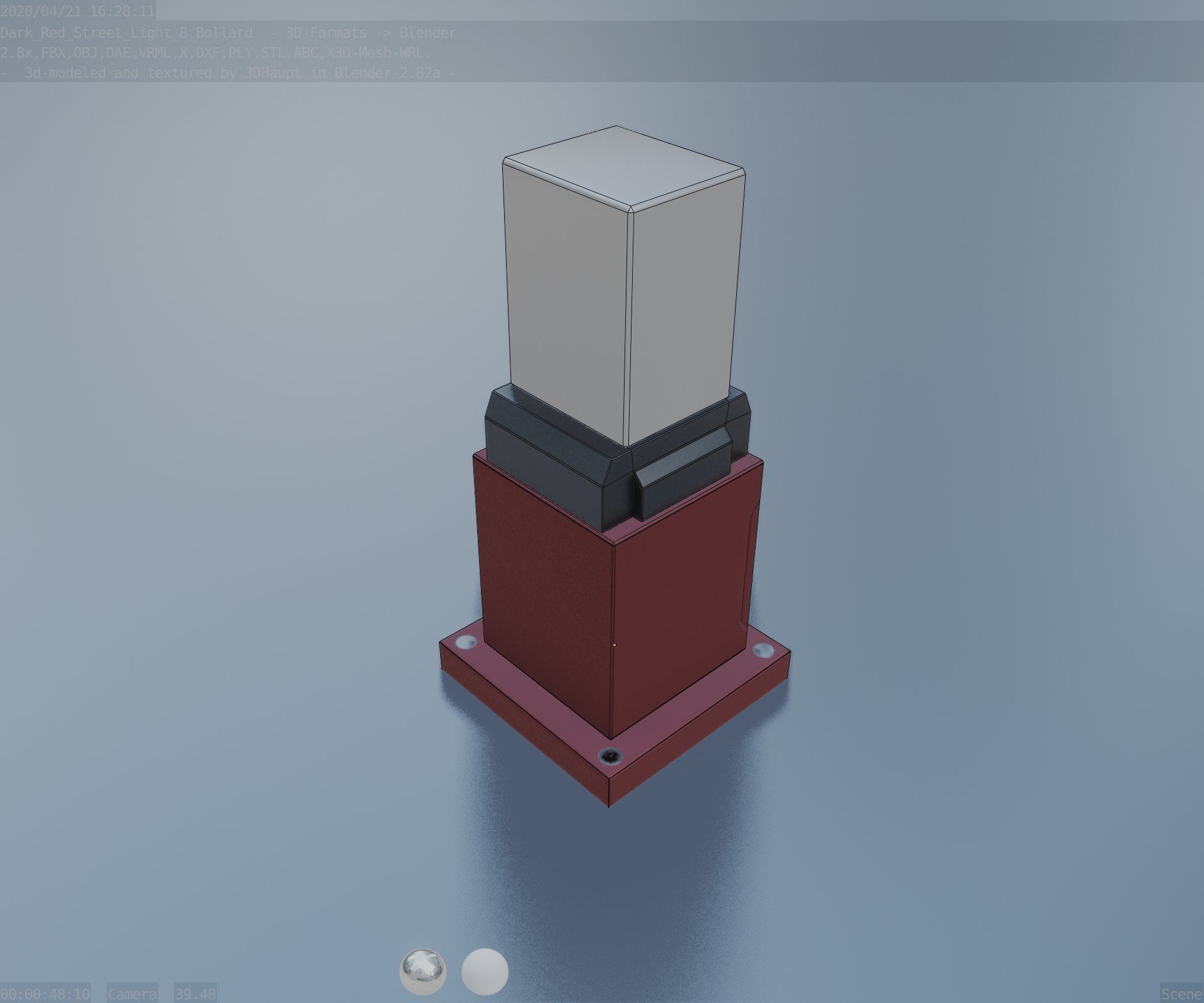 Street Light 8 Bollard 350mm Dark Red Version 3 Low-poly 3D model_71