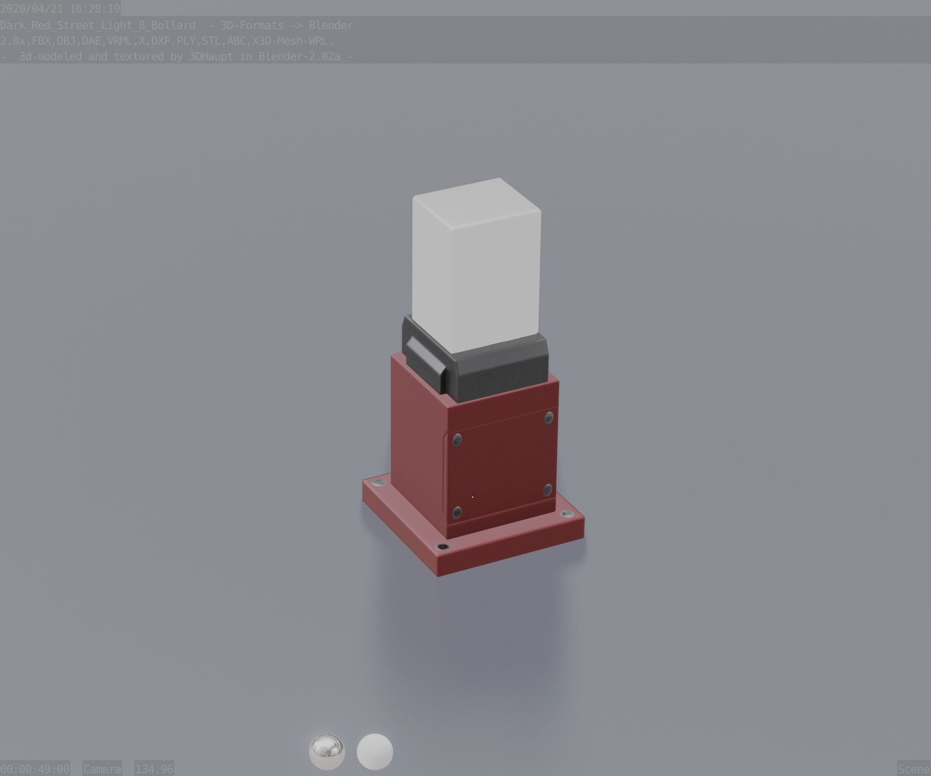 Street Light 8 Bollard 350mm Dark Red Version 3 Low-poly 3D model_85