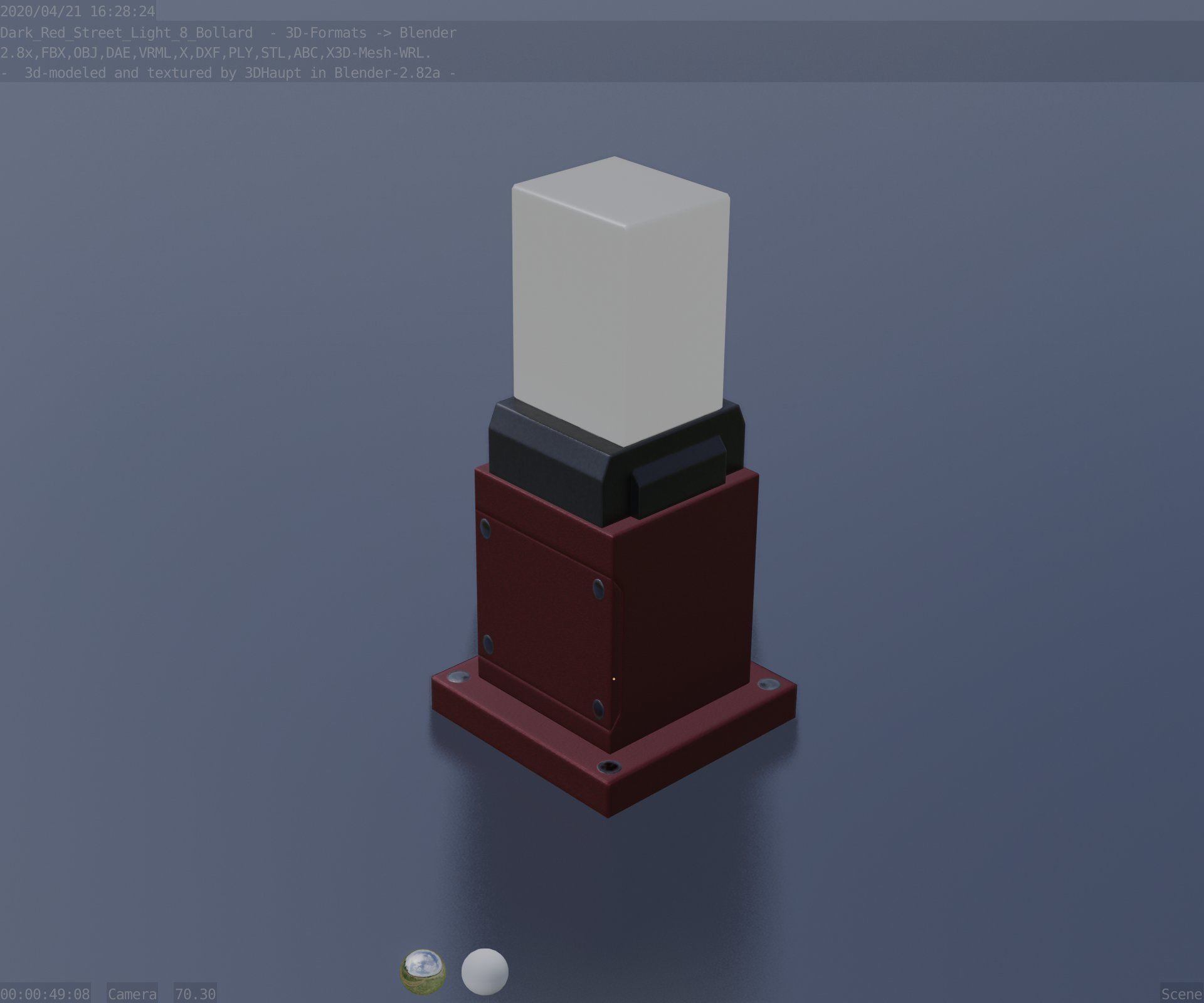 Street Light 8 Bollard 350mm Dark Red Version 3 Low-poly 3D model_93