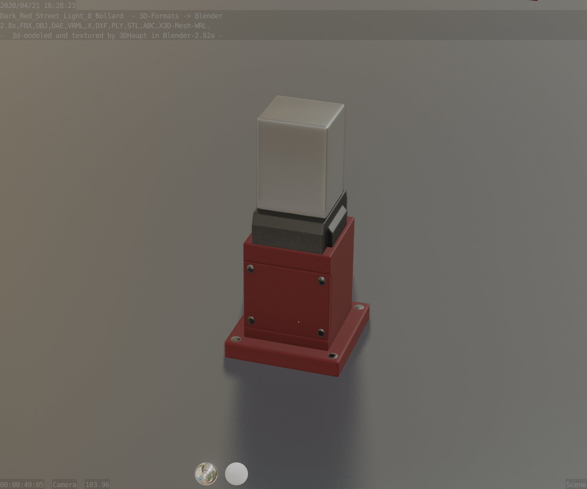 Street Light 8 Bollard 350mm Dark Red Version 3 Low-poly 3D model_90