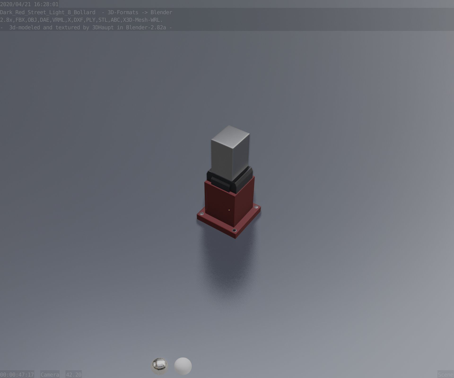 Street Light 8 Bollard 350mm Dark Red Version 3 Low-poly 3D model_54