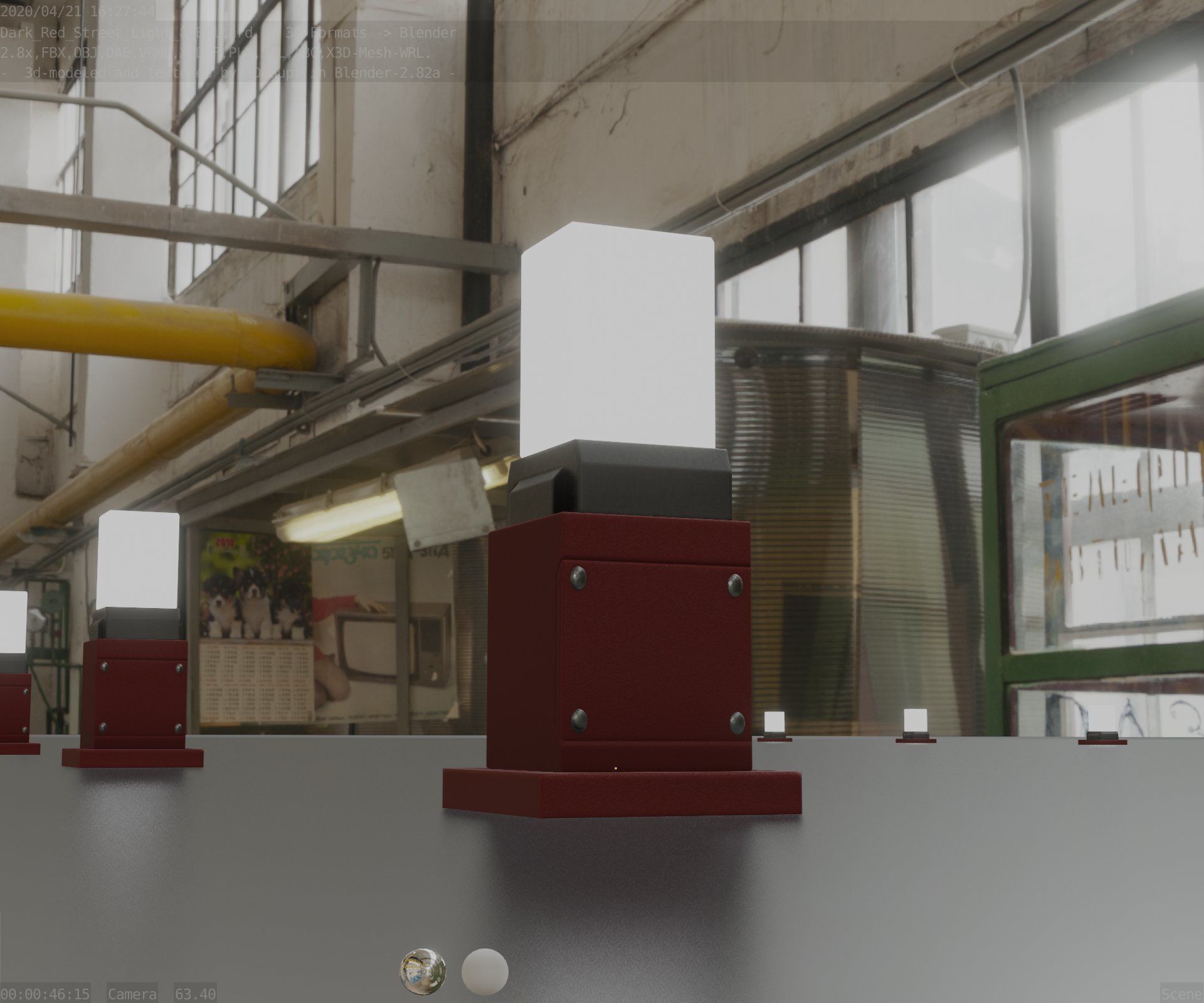 Street Light 8 Bollard 350mm Dark Red Version 3 Low-poly 3D model_28