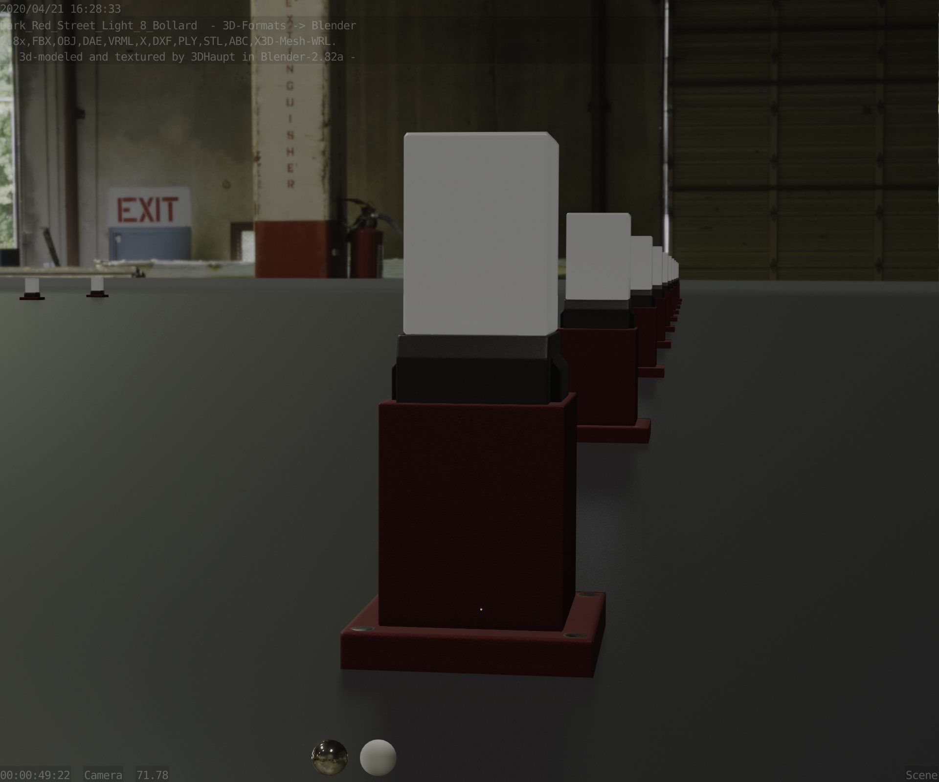 Street Light 8 Bollard 350mm Dark Red Version 3 Low-poly 3D model_6