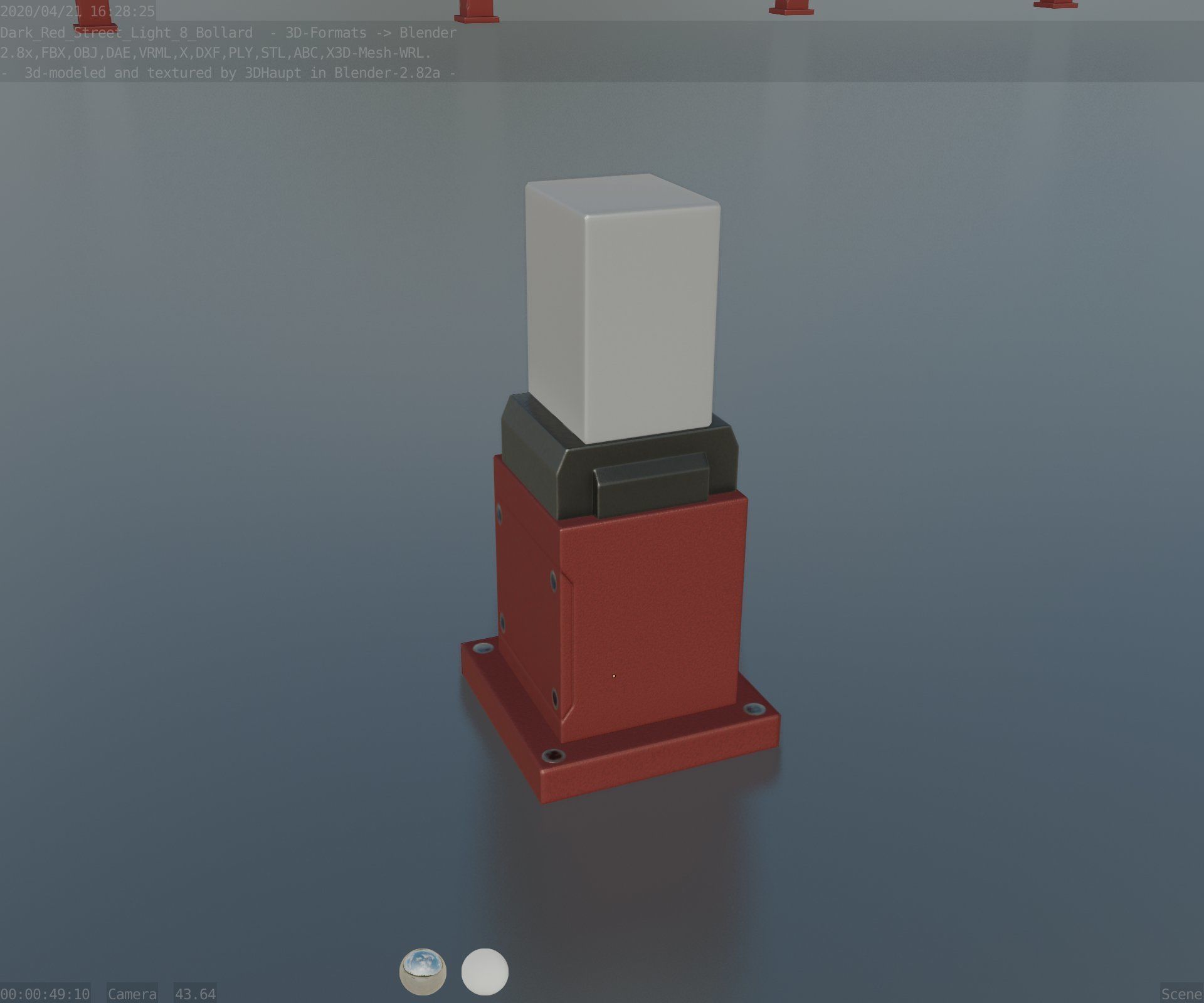 Street Light 8 Bollard 350mm Dark Red Version 3 Low-poly 3D model_95