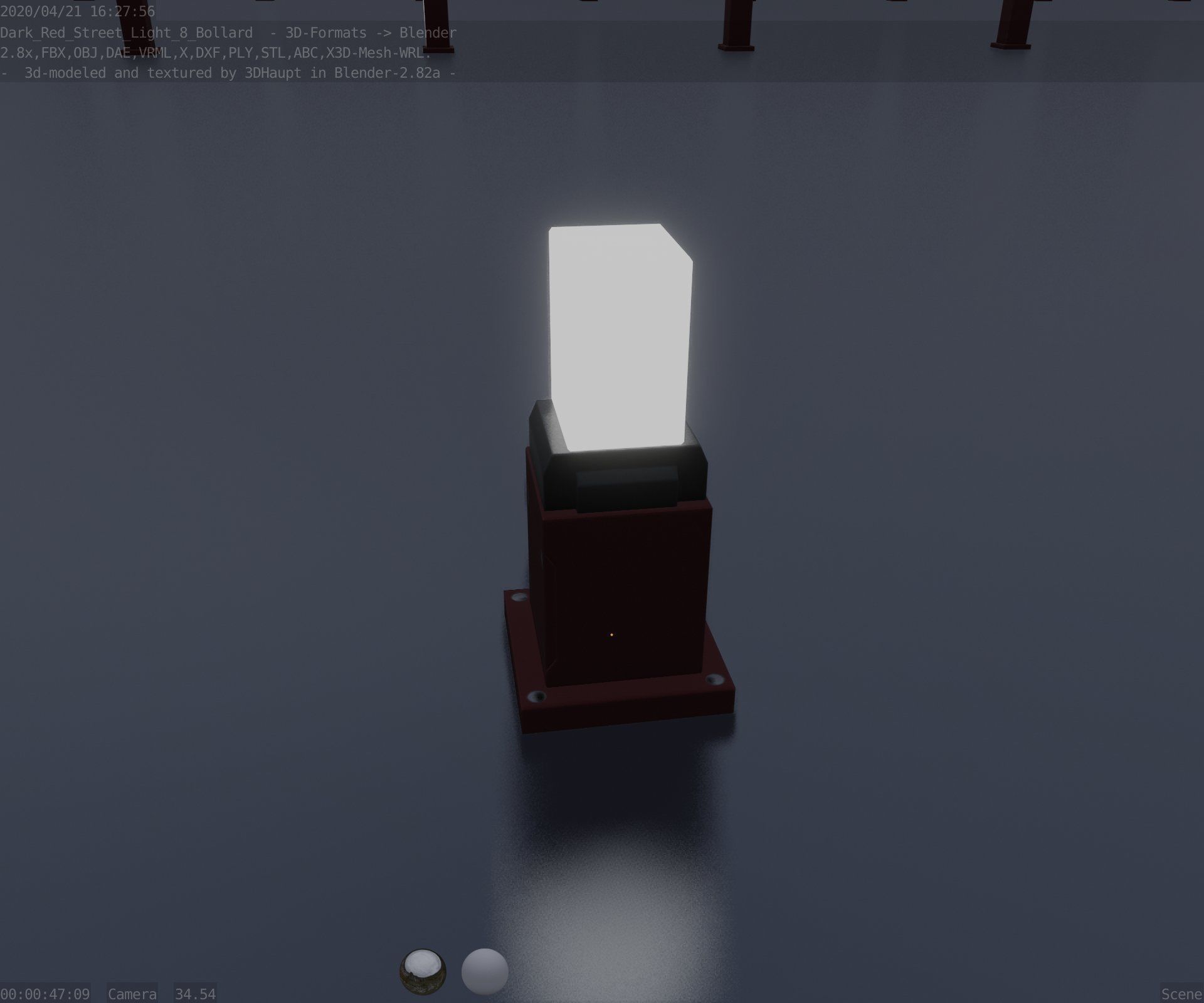 Street Light 8 Bollard 350mm Dark Red Version 3 Low-poly 3D model_46