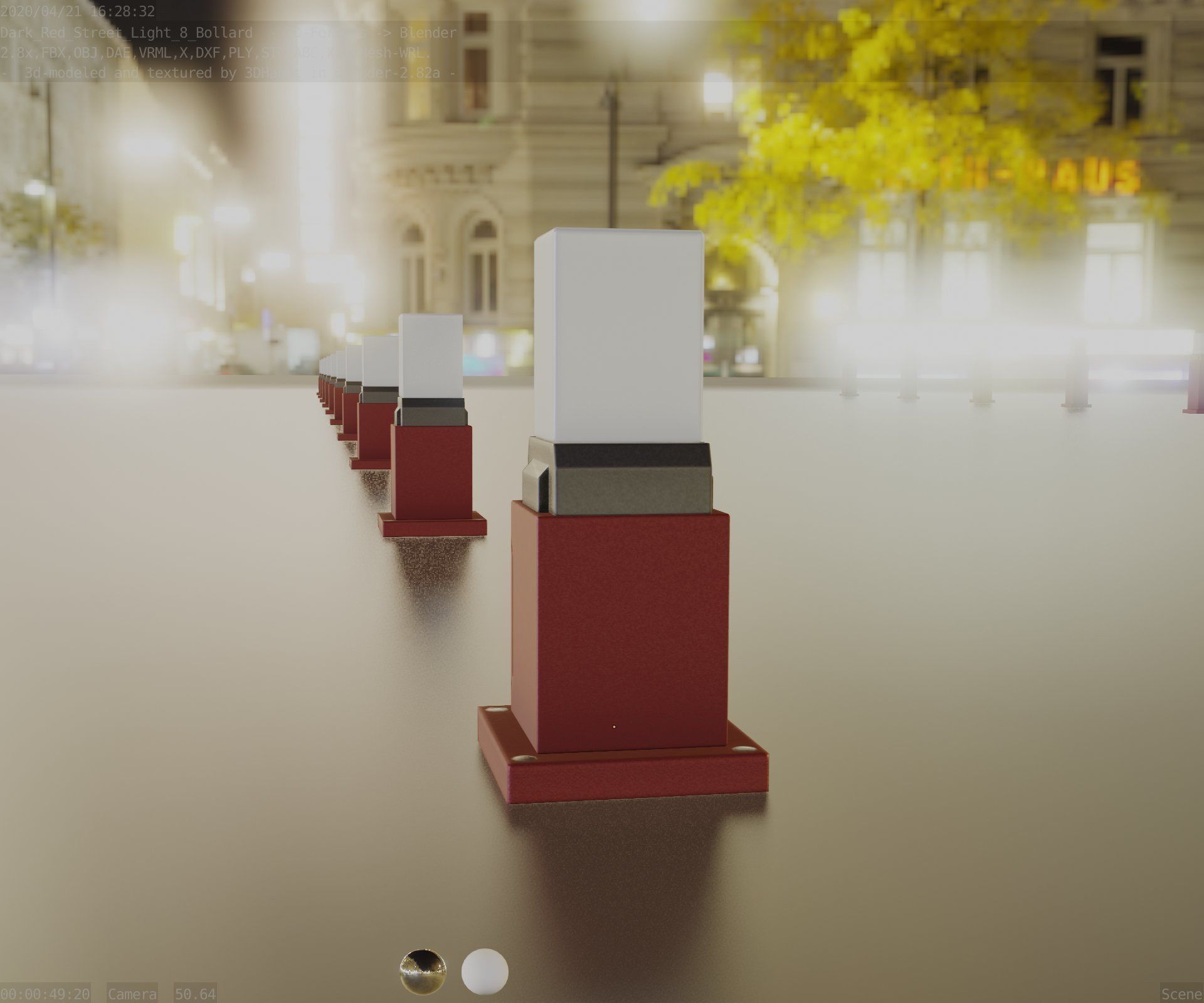Street Light 8 Bollard 350mm Dark Red Version 3 Low-poly 3D model_4