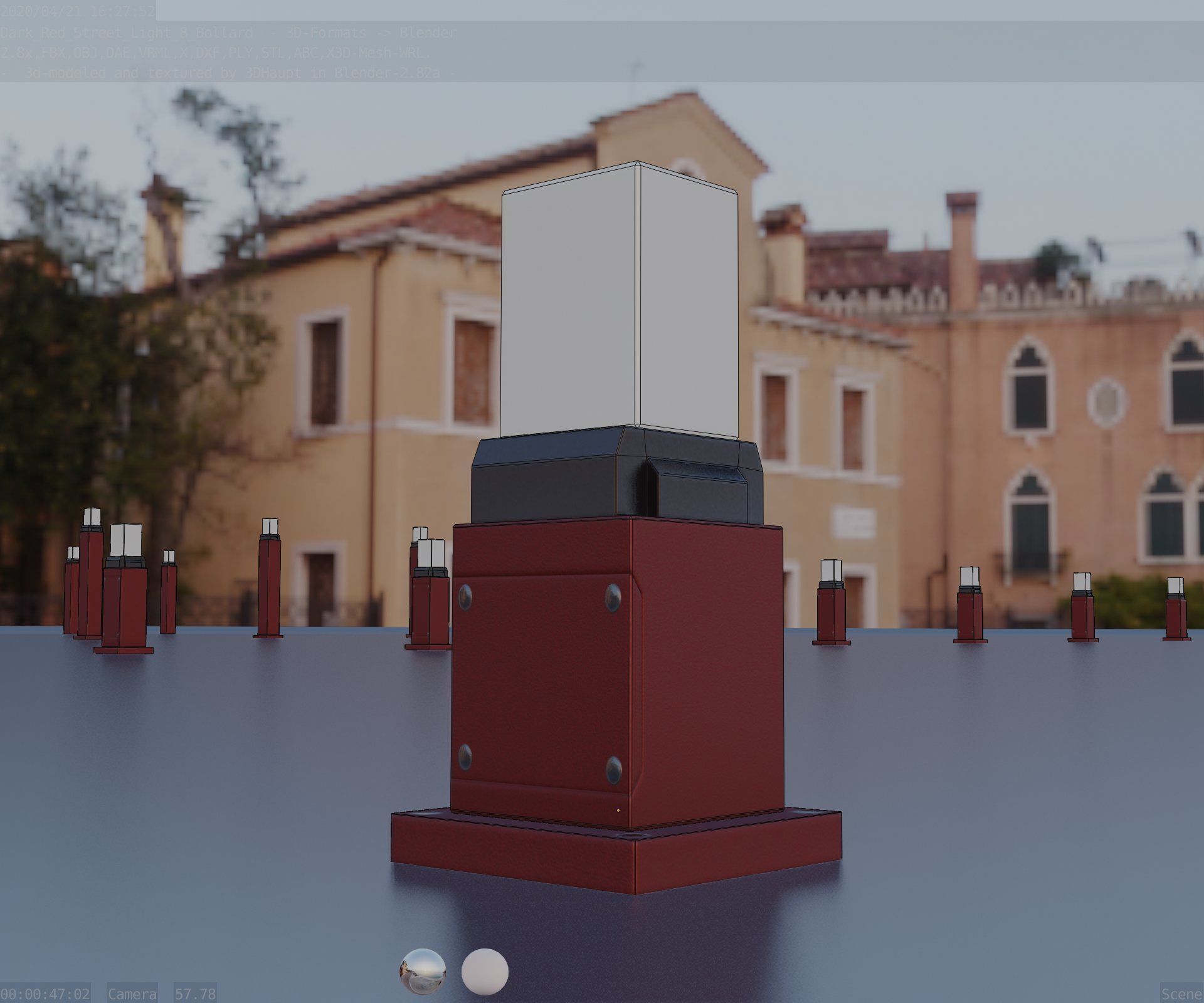 Street Light 8 Bollard 350mm Dark Red Version 3 Low-poly 3D model_39