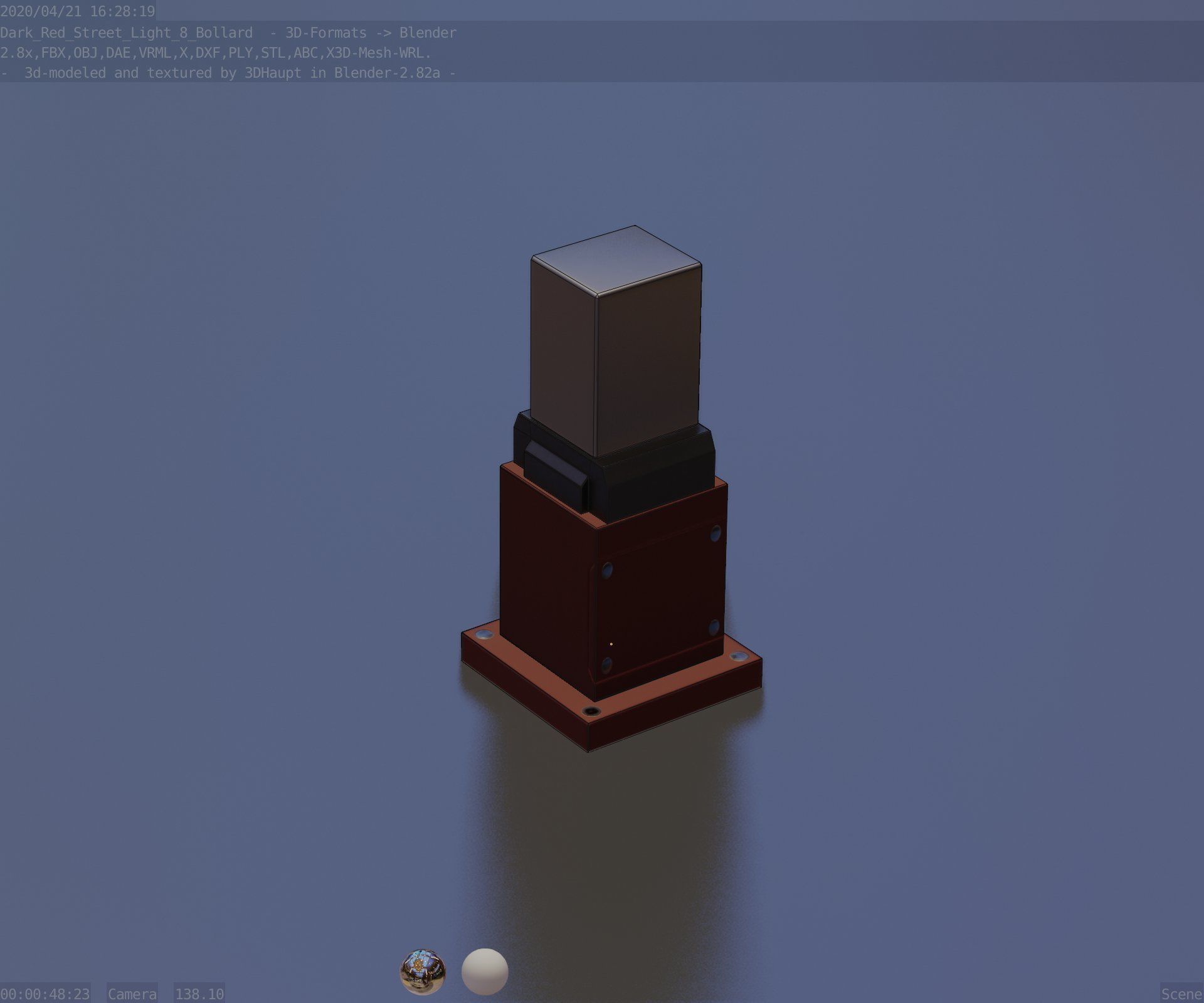 Street Light 8 Bollard 350mm Dark Red Version 3 Low-poly 3D model_84