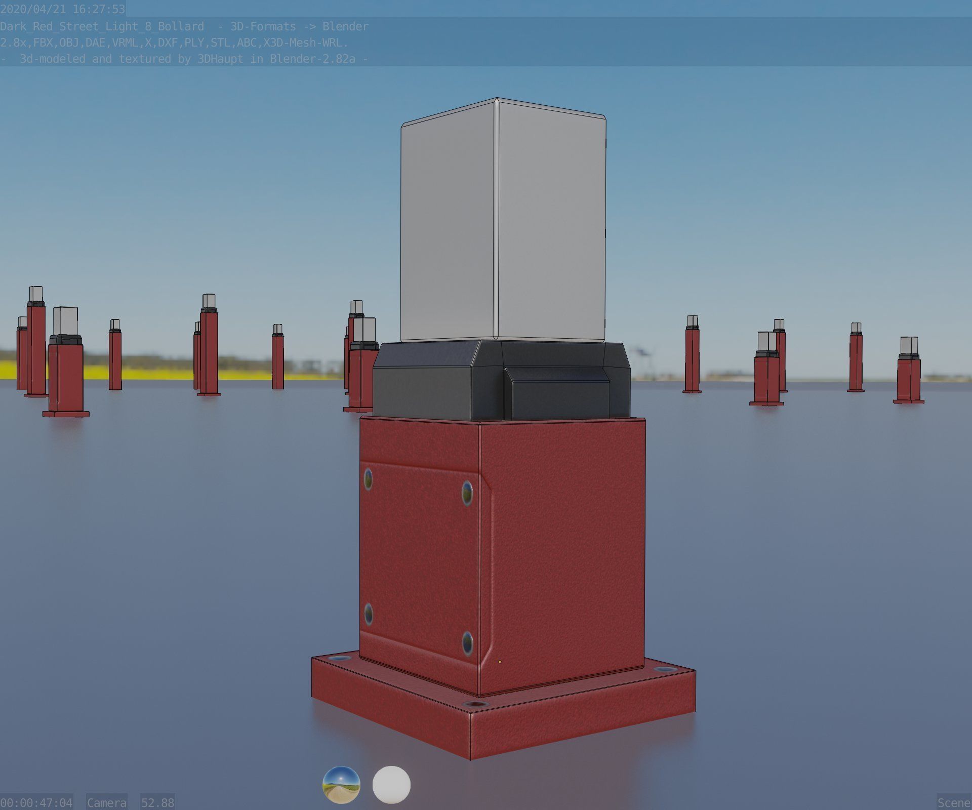 Street Light 8 Bollard 350mm Dark Red Version 3 Low-poly 3D model_41