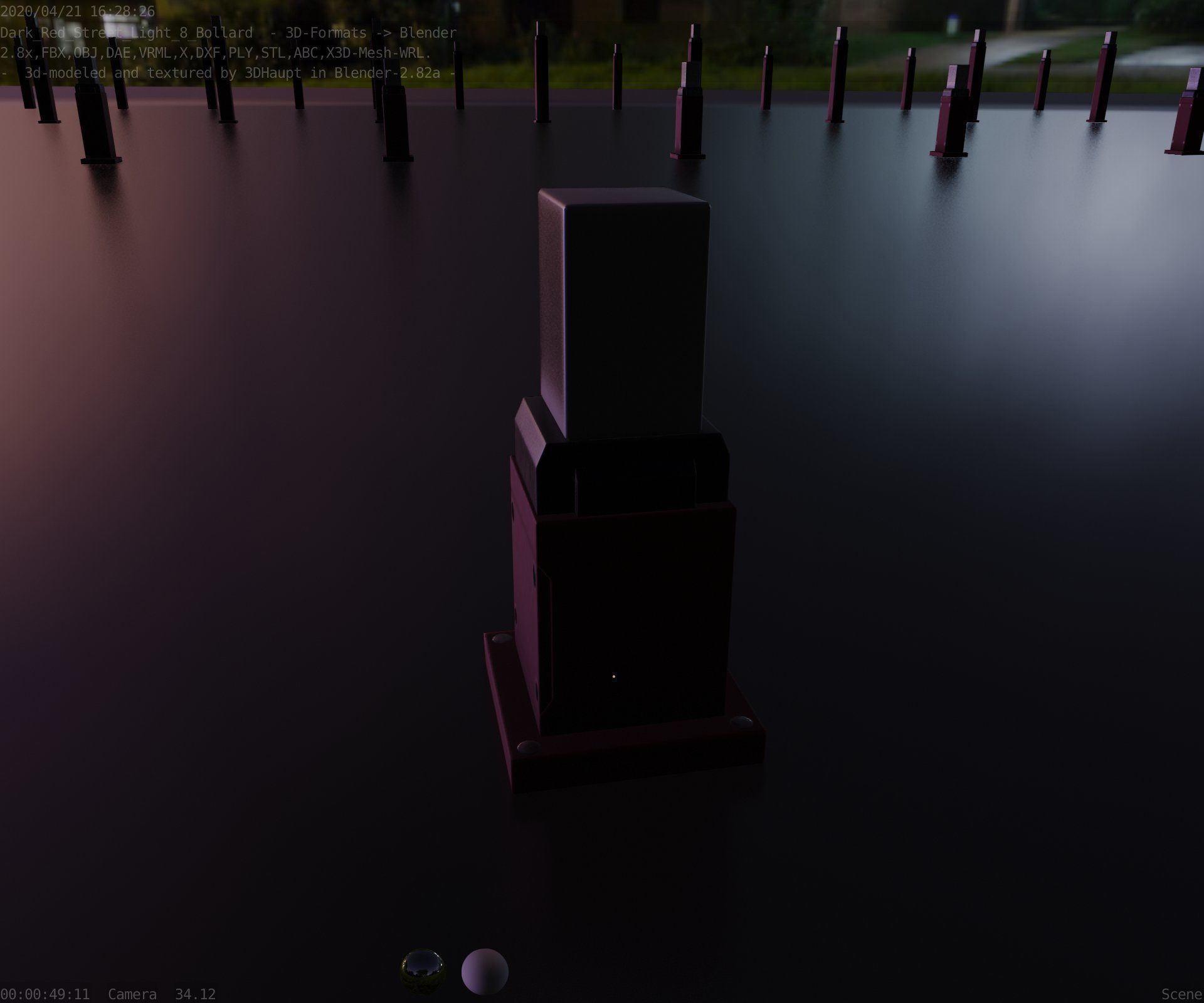 Street Light 8 Bollard 350mm Dark Red Version 3 Low-poly 3D model_96