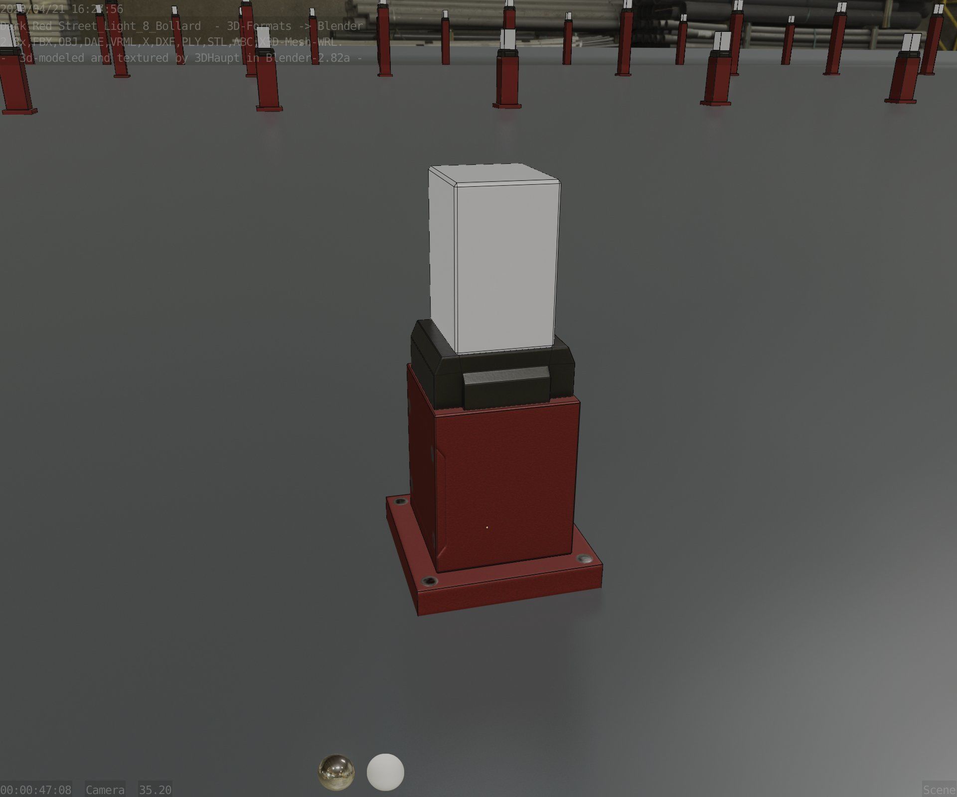 Street Light 8 Bollard 350mm Dark Red Version 3 Low-poly 3D model_45