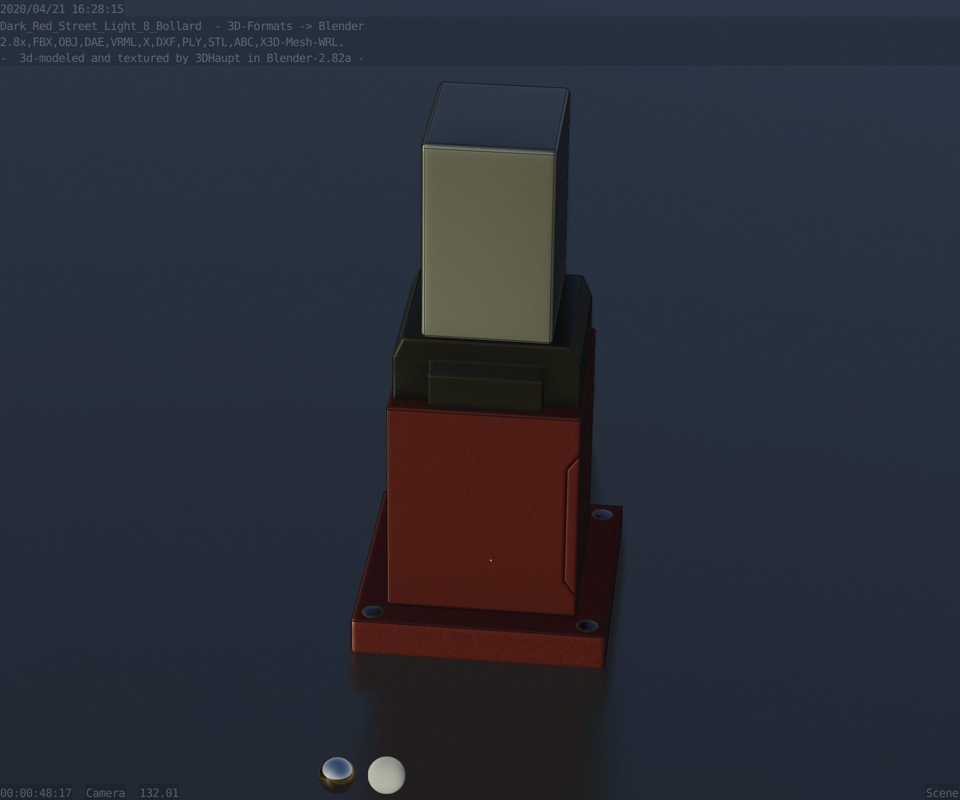 Street Light 8 Bollard 350mm Dark Red Version 3 Low-poly 3D model_78