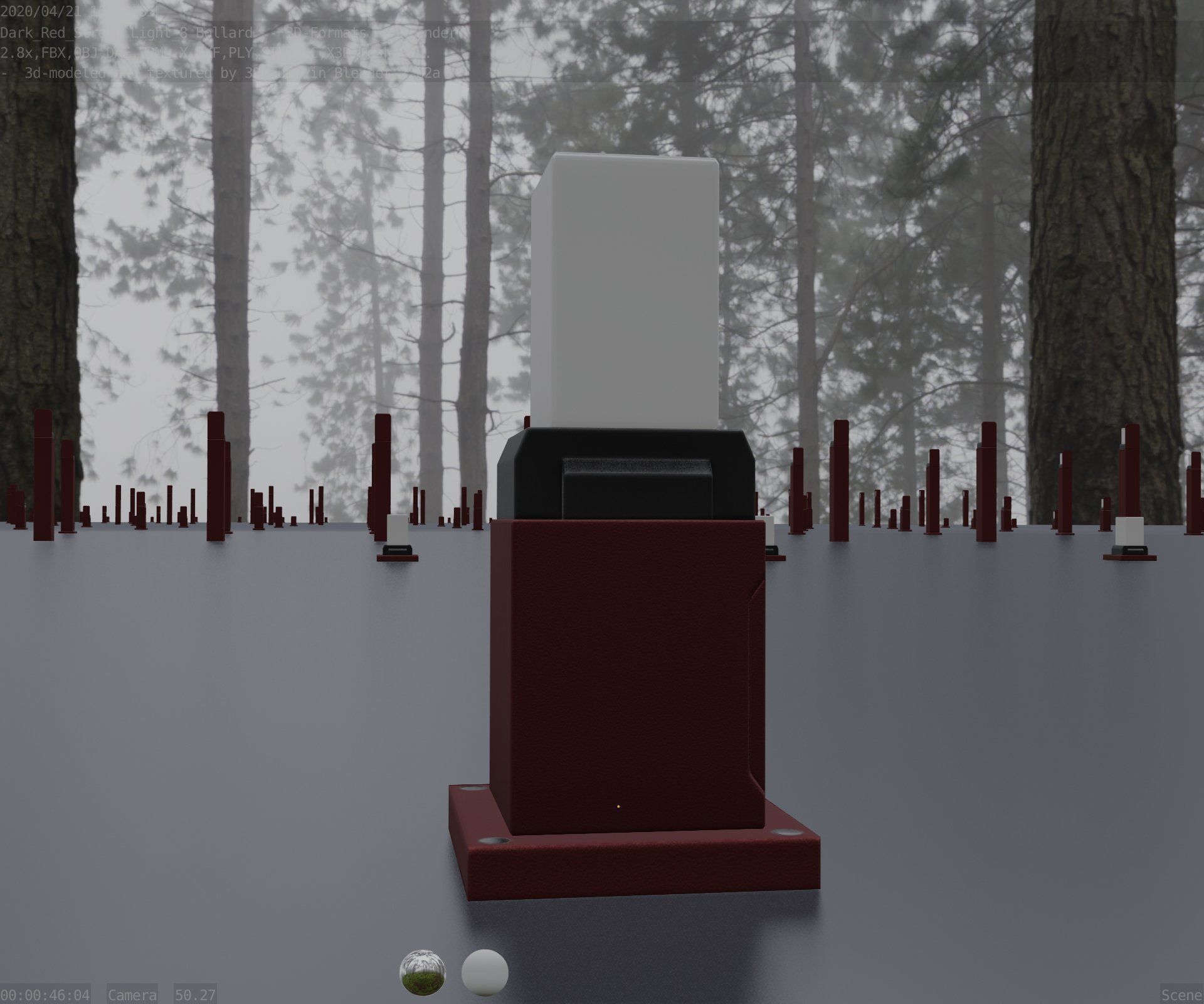 Street Light 8 Bollard 350mm Dark Red Version 3 Low-poly 3D model_17