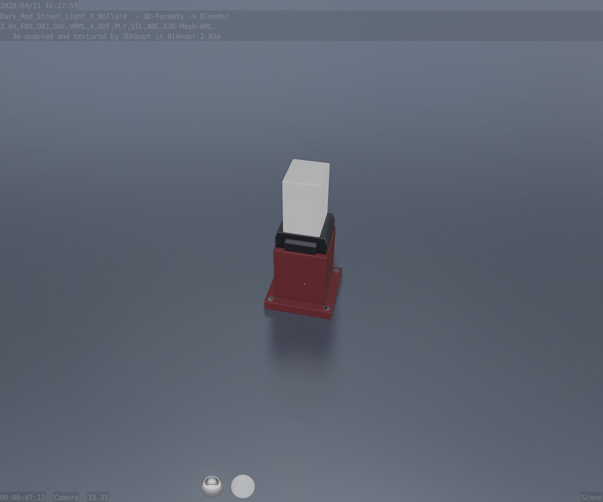 Street Light 8 Bollard 350mm Dark Red Version 3 Low-poly 3D model_50