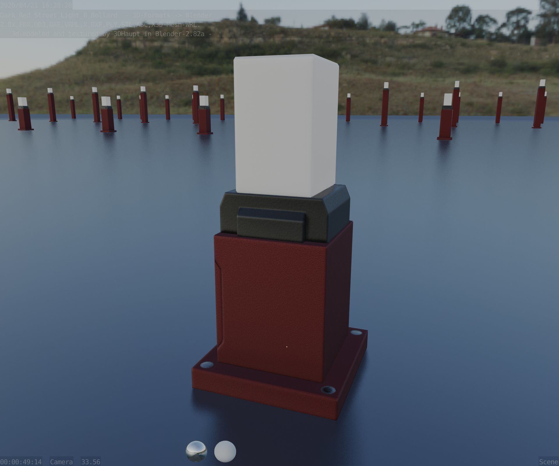 Street Light 8 Bollard 350mm Dark Red Version 3 Low-poly 3D model_99