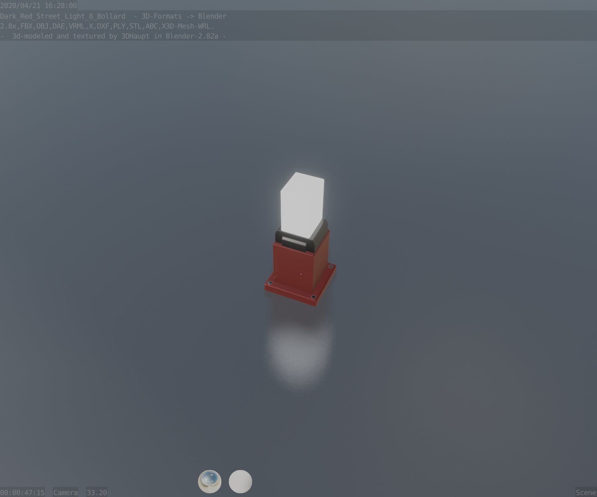 Street Light 8 Bollard 350mm Dark Red Version 3 Low-poly 3D model_52