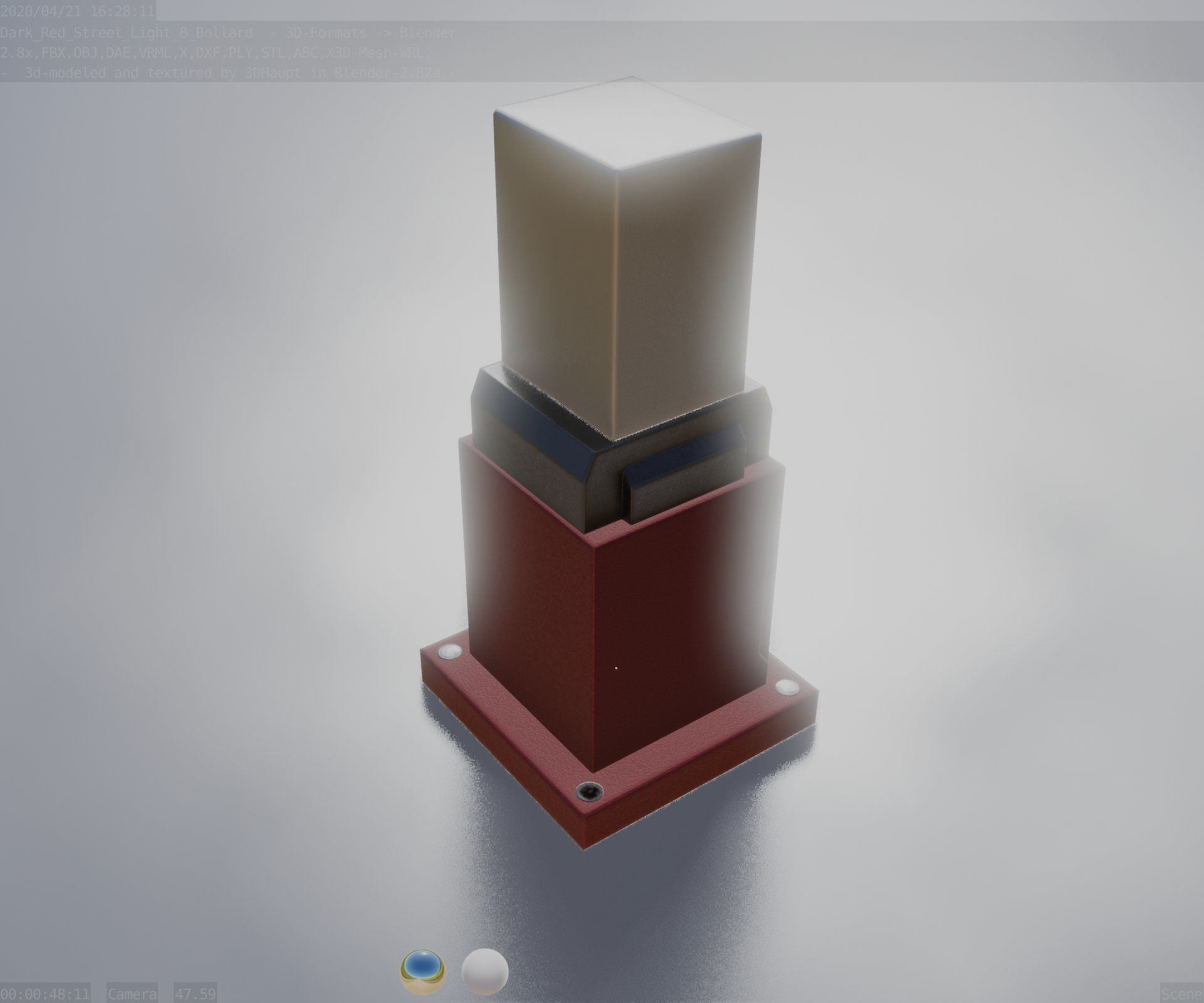 Street Light 8 Bollard 350mm Dark Red Version 3 Low-poly 3D model_72