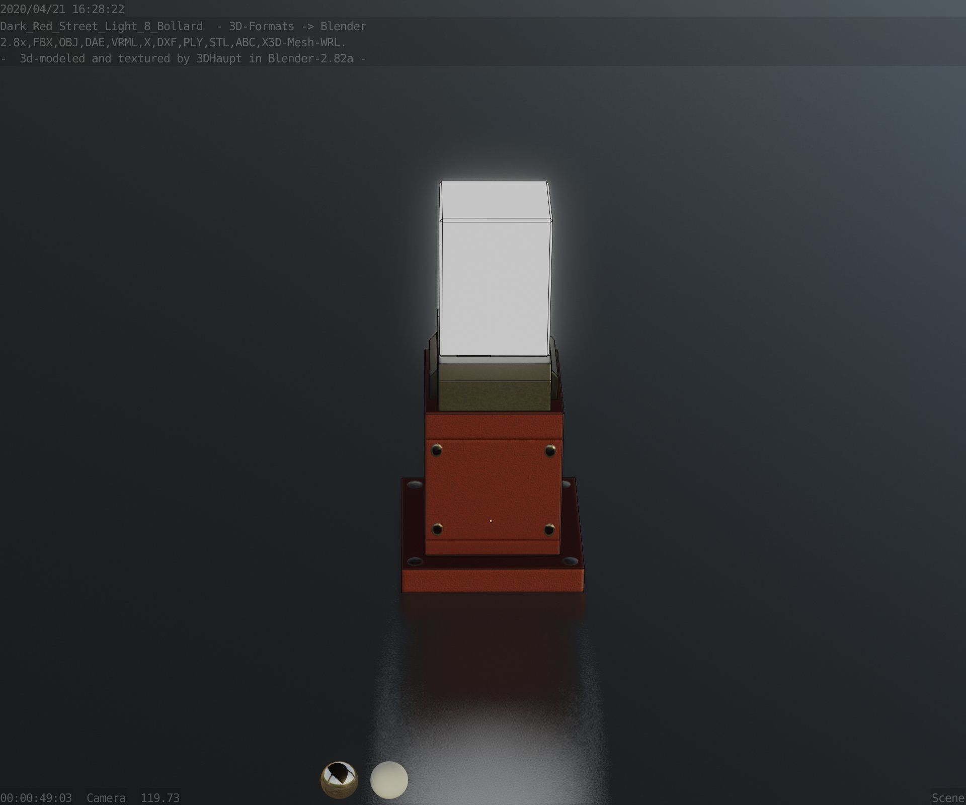 Street Light 8 Bollard 350mm Dark Red Version 3 Low-poly 3D model_88