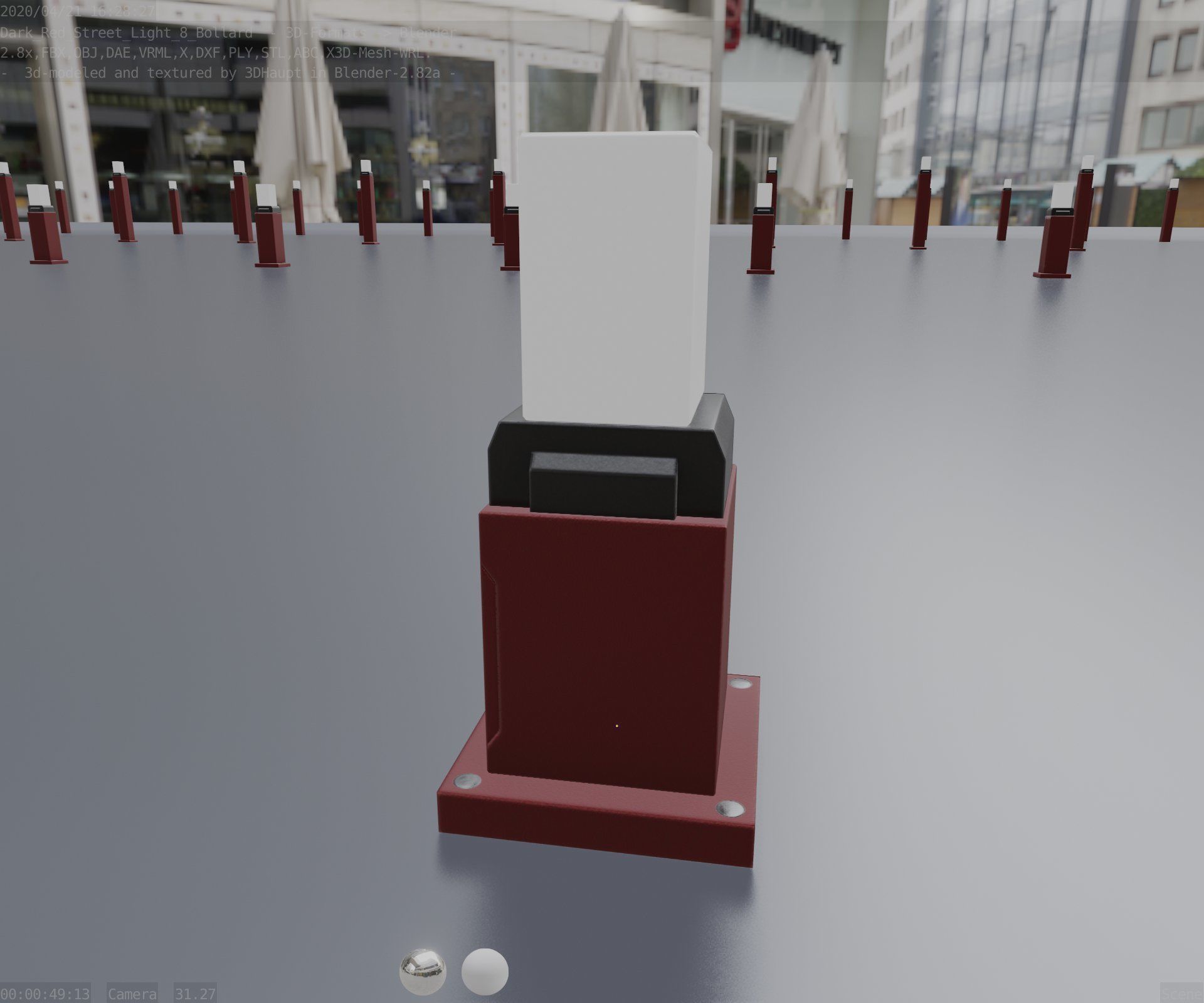 Street Light 8 Bollard 350mm Dark Red Version 3 Low-poly 3D model_98