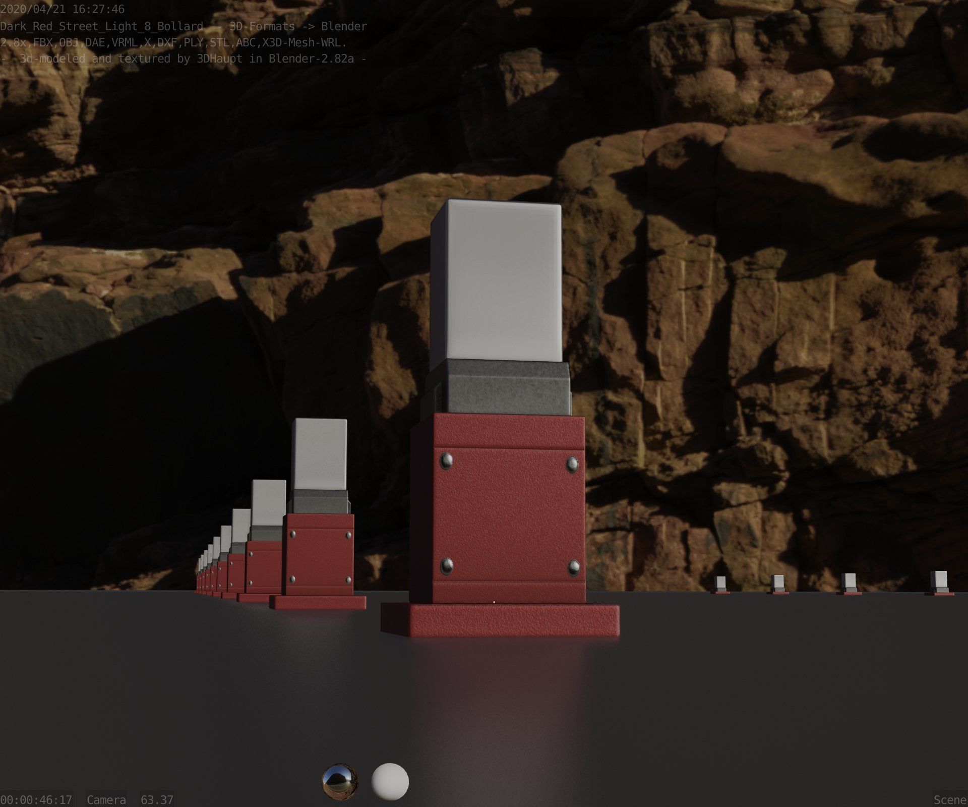 Street Light 8 Bollard 350mm Dark Red Version 3 Low-poly 3D model_30