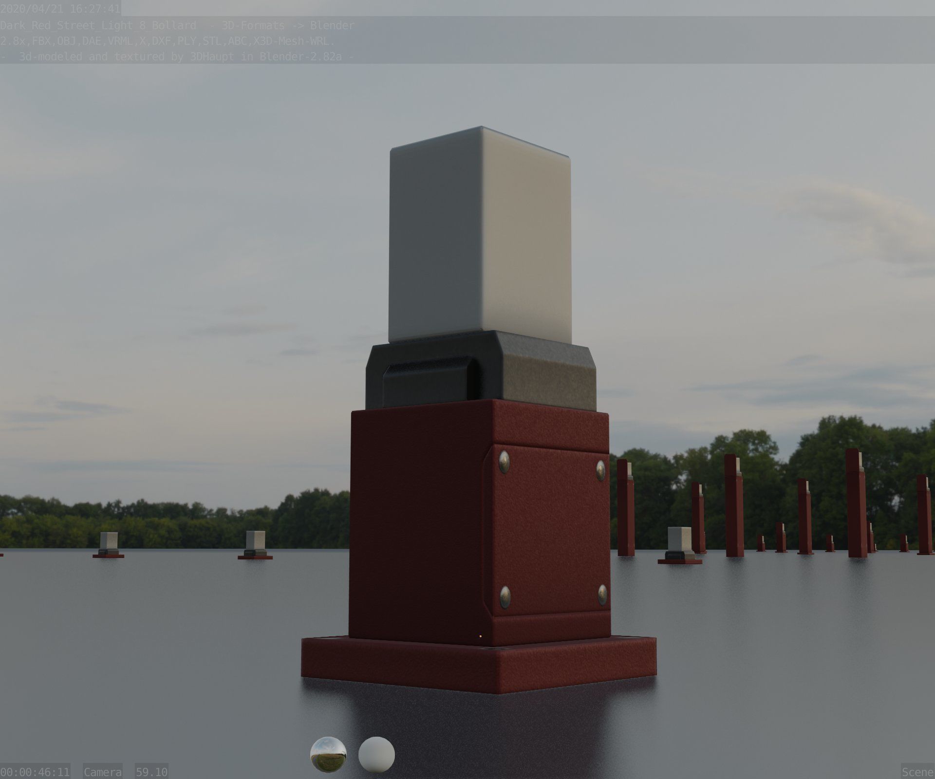 Street Light 8 Bollard 350mm Dark Red Version 3 Low-poly 3D model_24