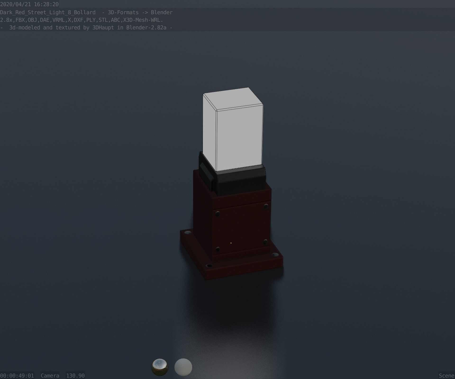 Street Light 8 Bollard 350mm Dark Red Version 3 Low-poly 3D model_86