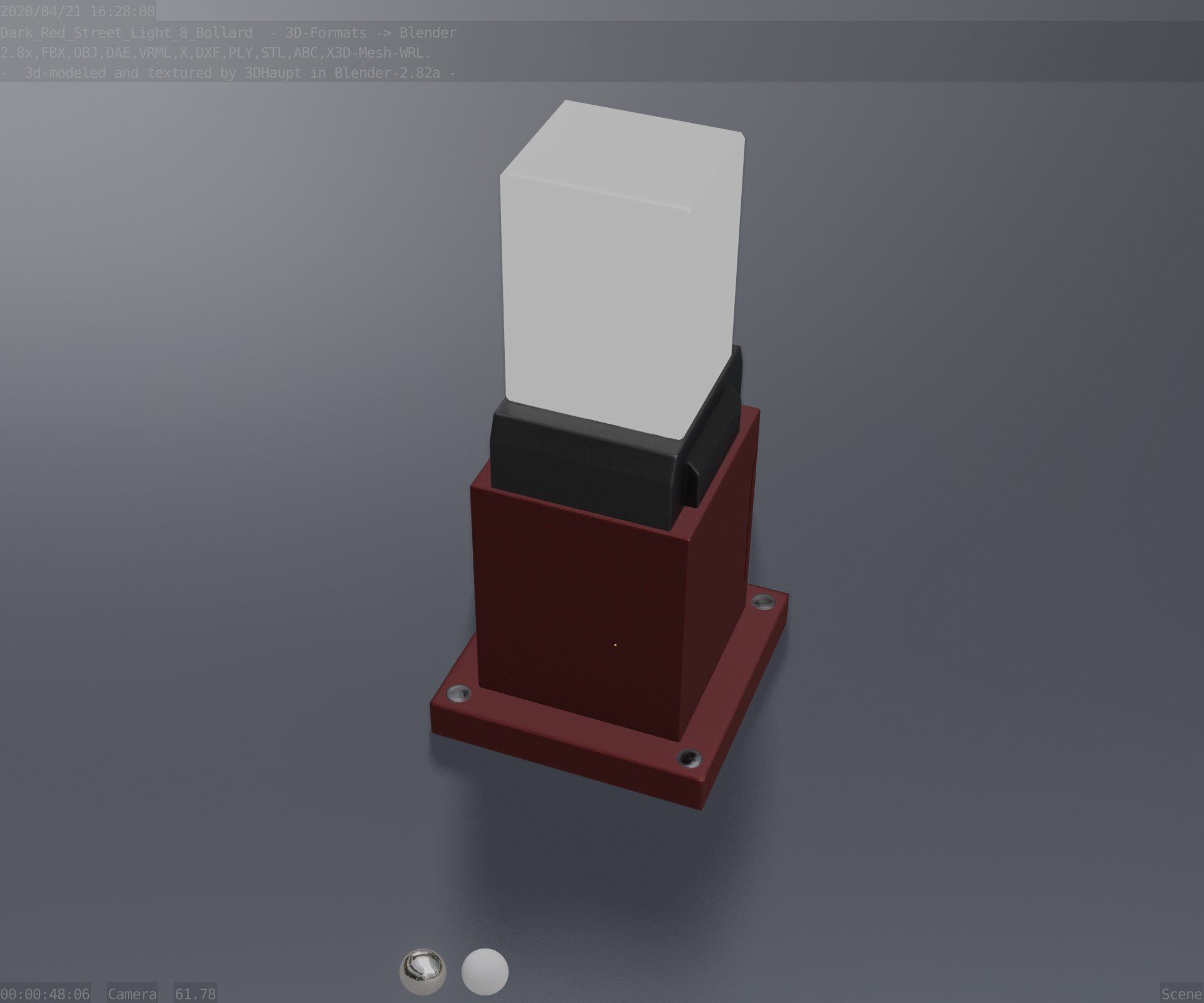 Street Light 8 Bollard 350mm Dark Red Version 3 Low-poly 3D model_67