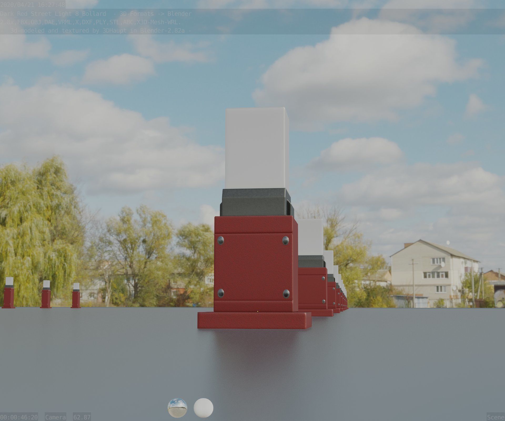 Street Light 8 Bollard 350mm Dark Red Version 3 Low-poly 3D model_33