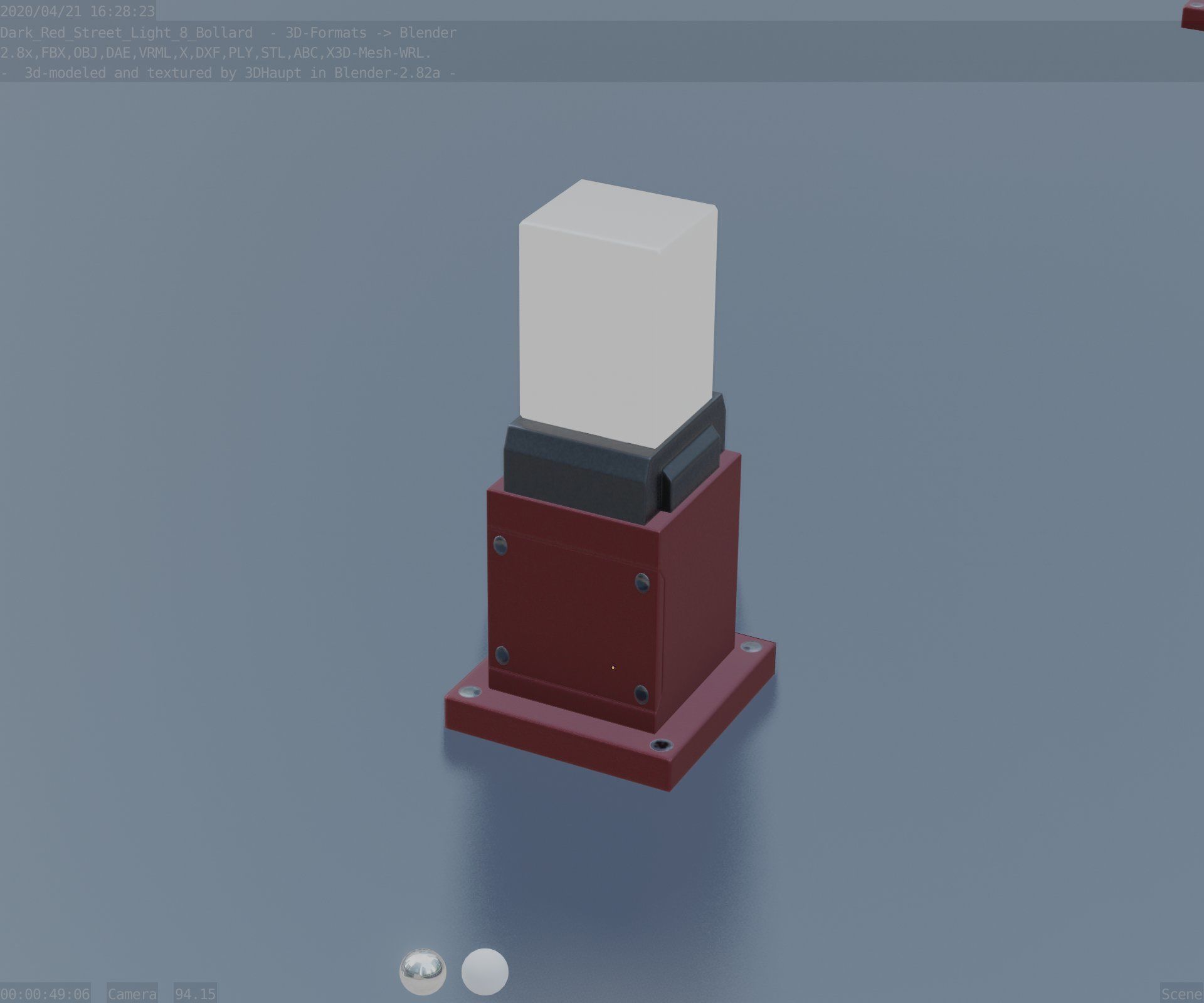 Street Light 8 Bollard 350mm Dark Red Version 3 Low-poly 3D model_91
