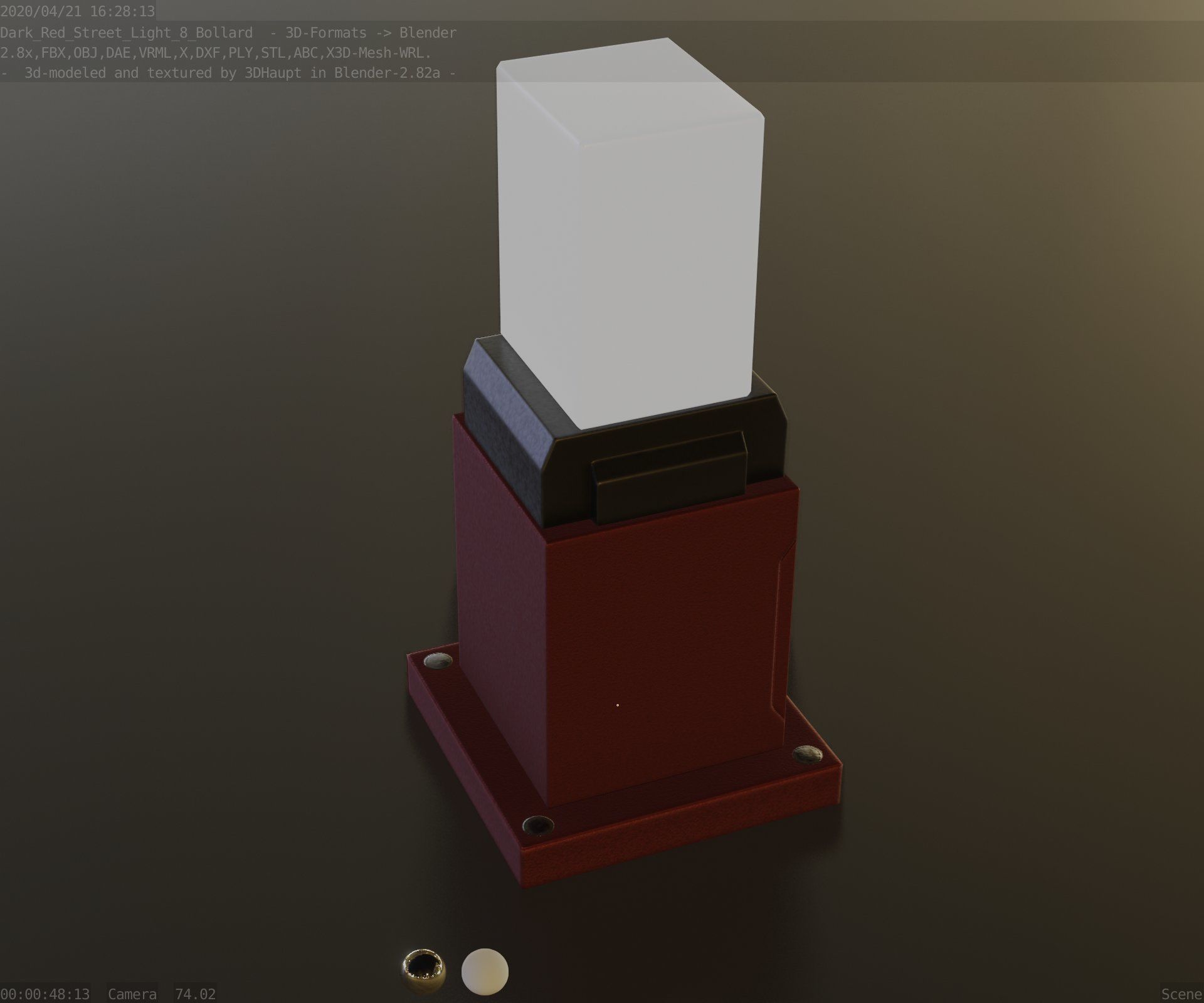 Street Light 8 Bollard 350mm Dark Red Version 3 Low-poly 3D model_74