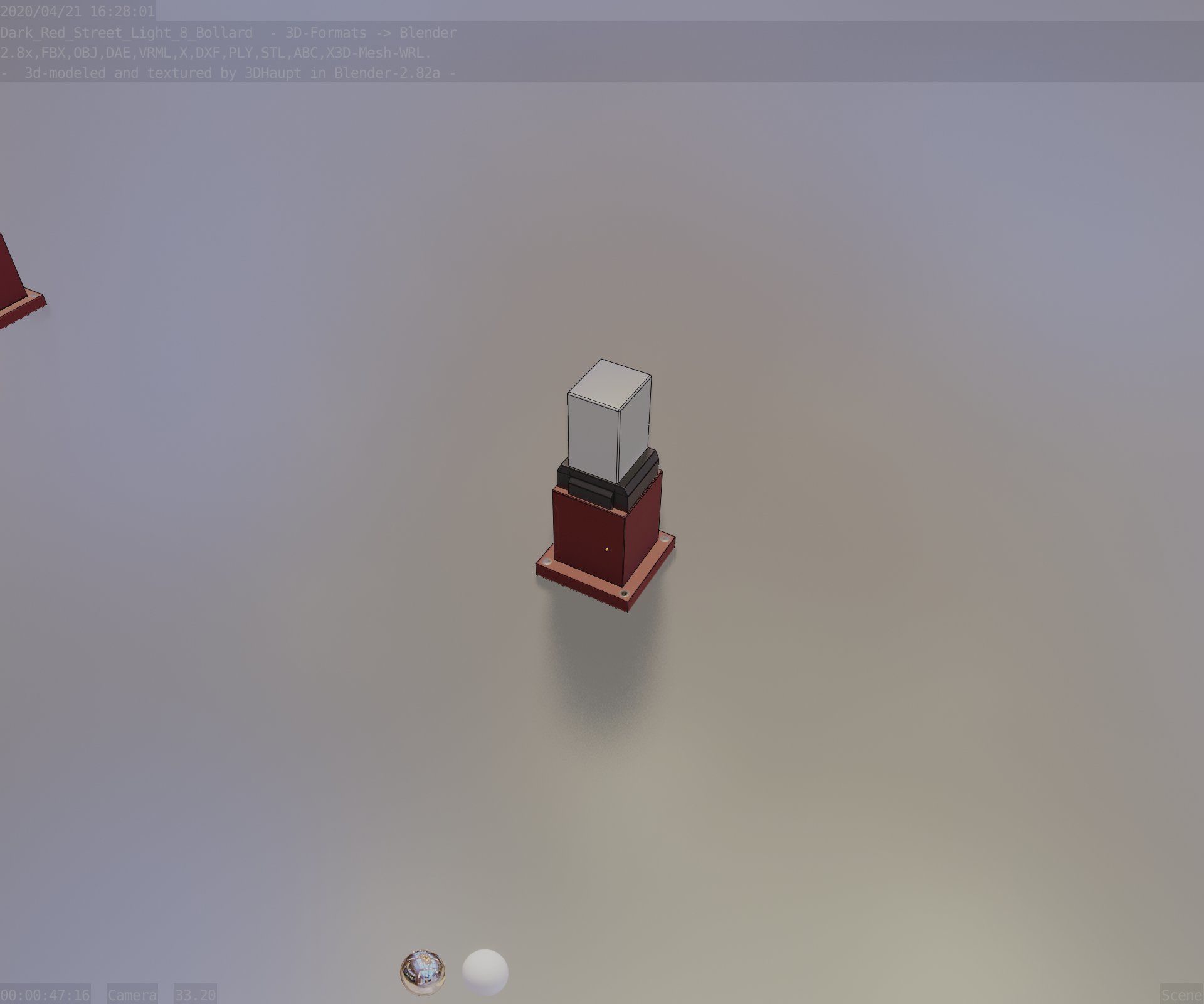 Street Light 8 Bollard 350mm Dark Red Version 3 Low-poly 3D model_53