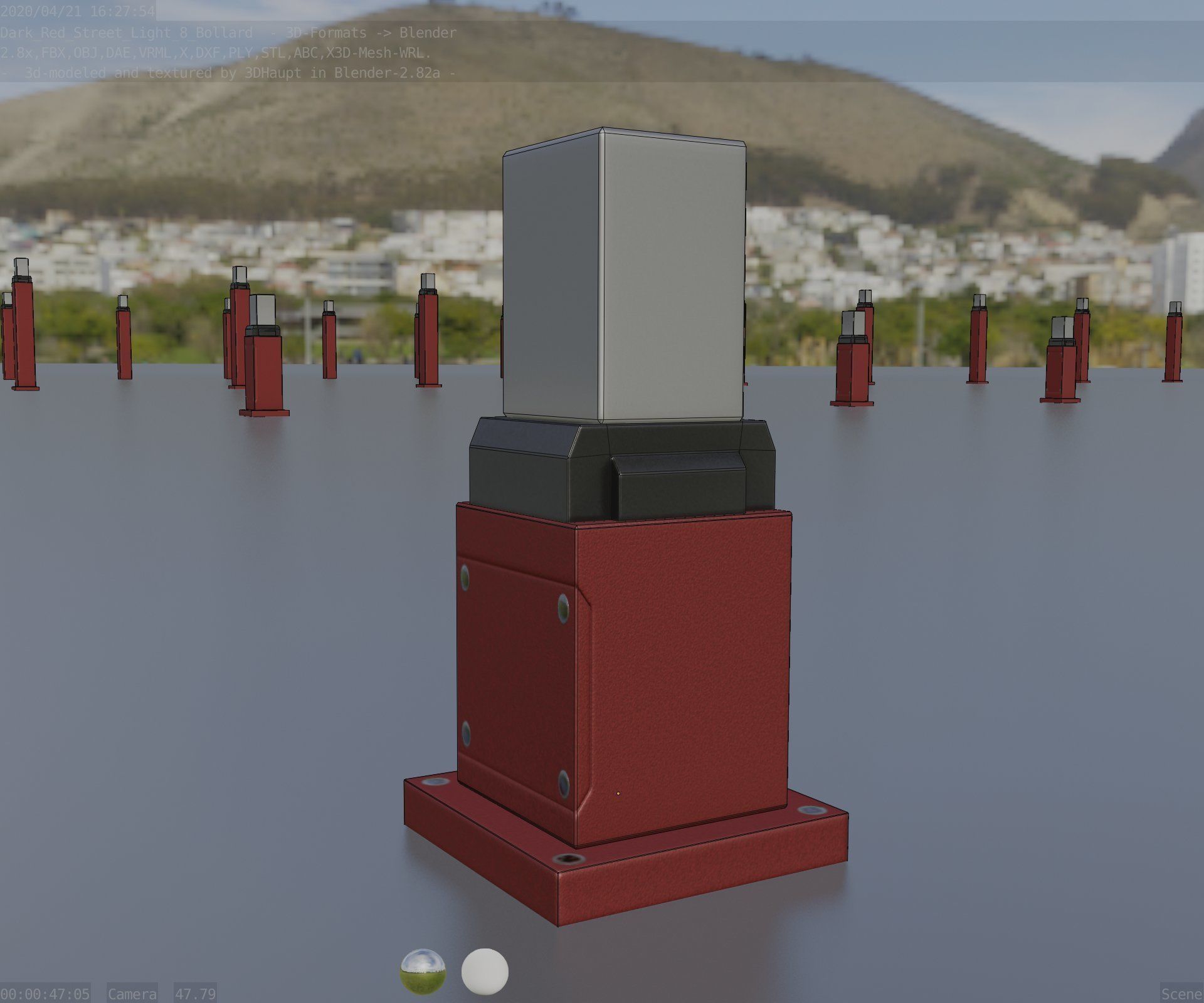 Street Light 8 Bollard 350mm Dark Red Version 3 Low-poly 3D model_42