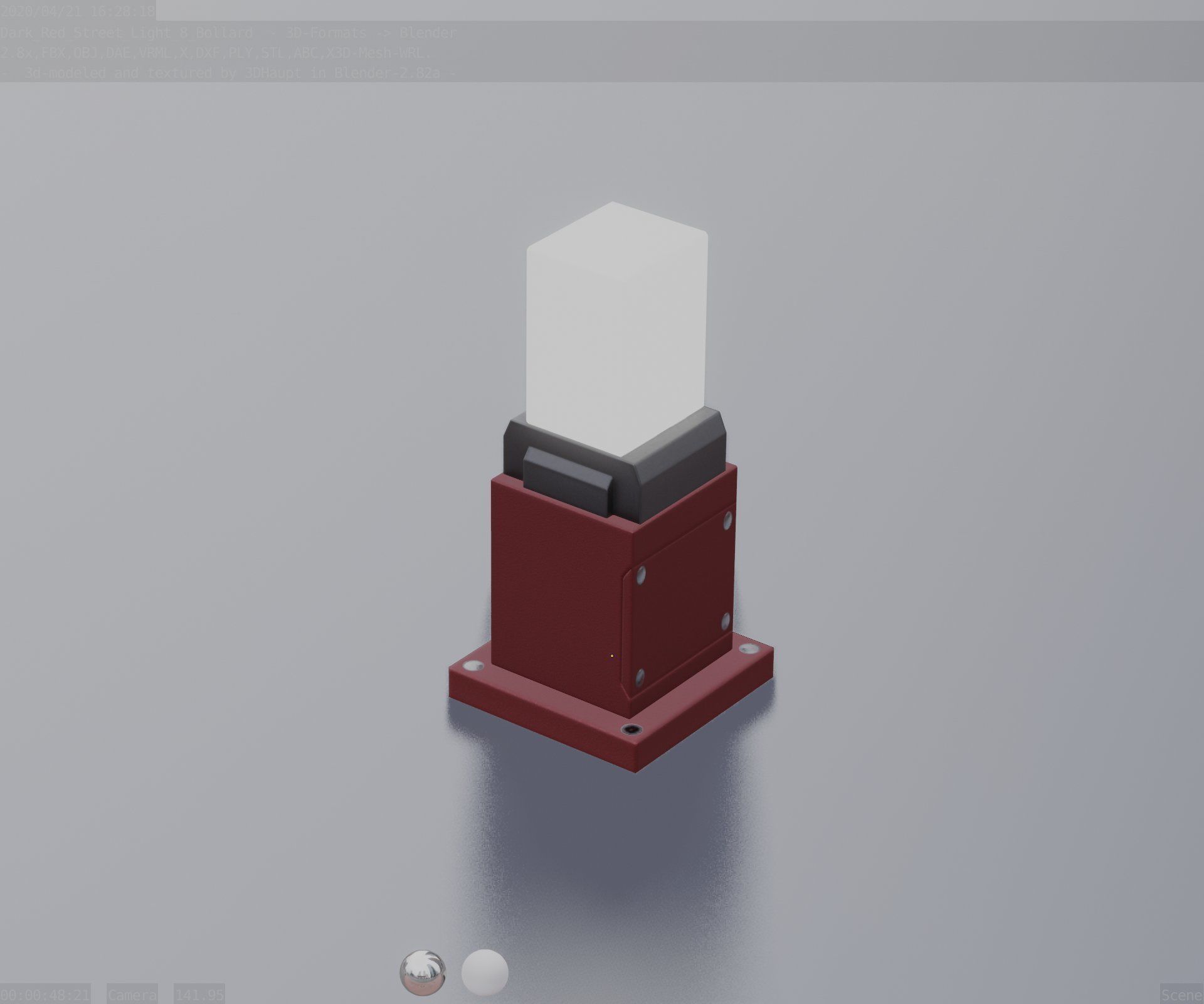 Street Light 8 Bollard 350mm Dark Red Version 3 Low-poly 3D model_82