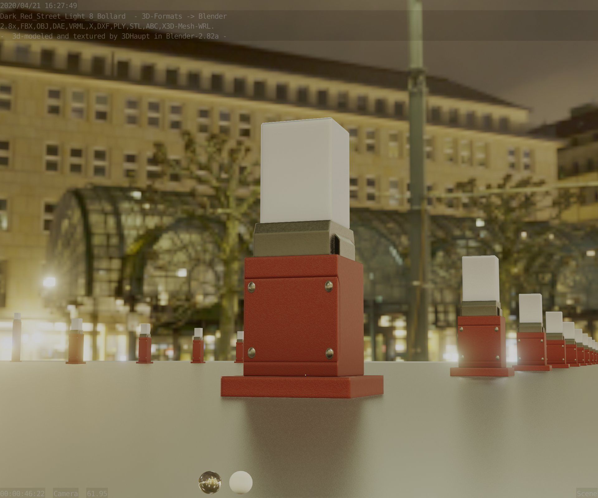Street Light 8 Bollard 350mm Dark Red Version 3 Low-poly 3D model_35