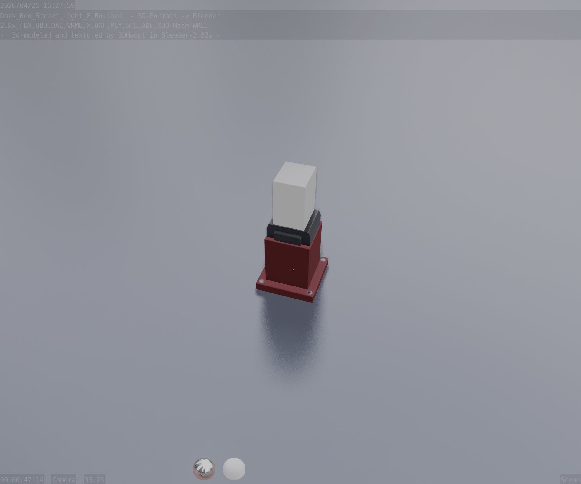 Street Light 8 Bollard 350mm Dark Red Version 3 Low-poly 3D model_51