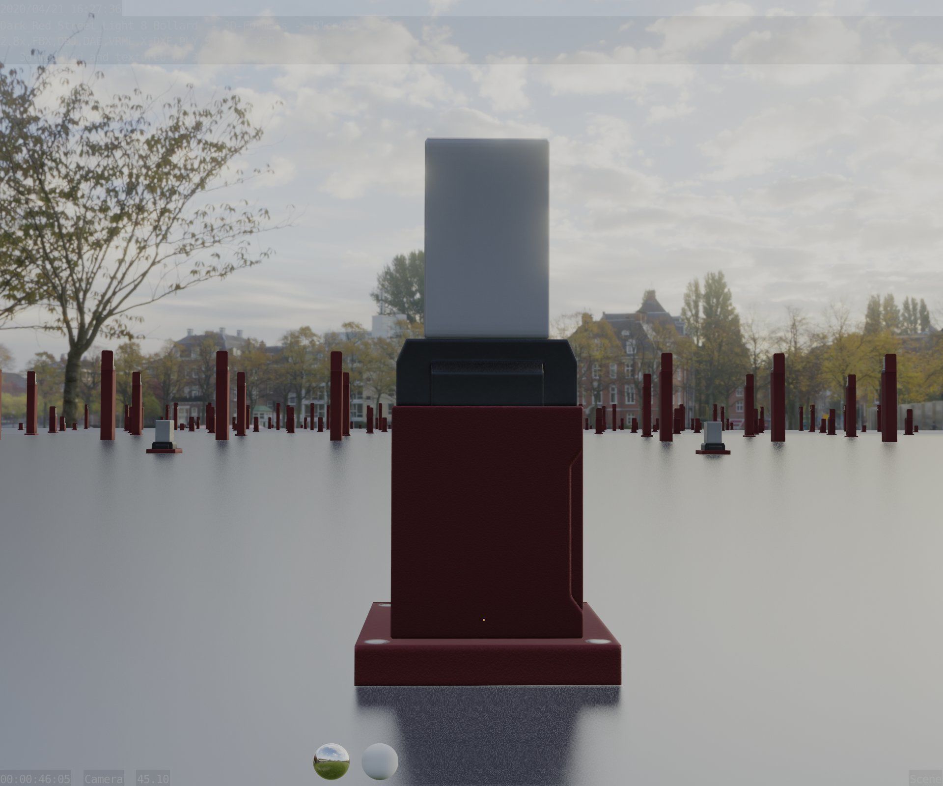 Street Light 8 Bollard 350mm Dark Red Version 3 Low-poly 3D model_18