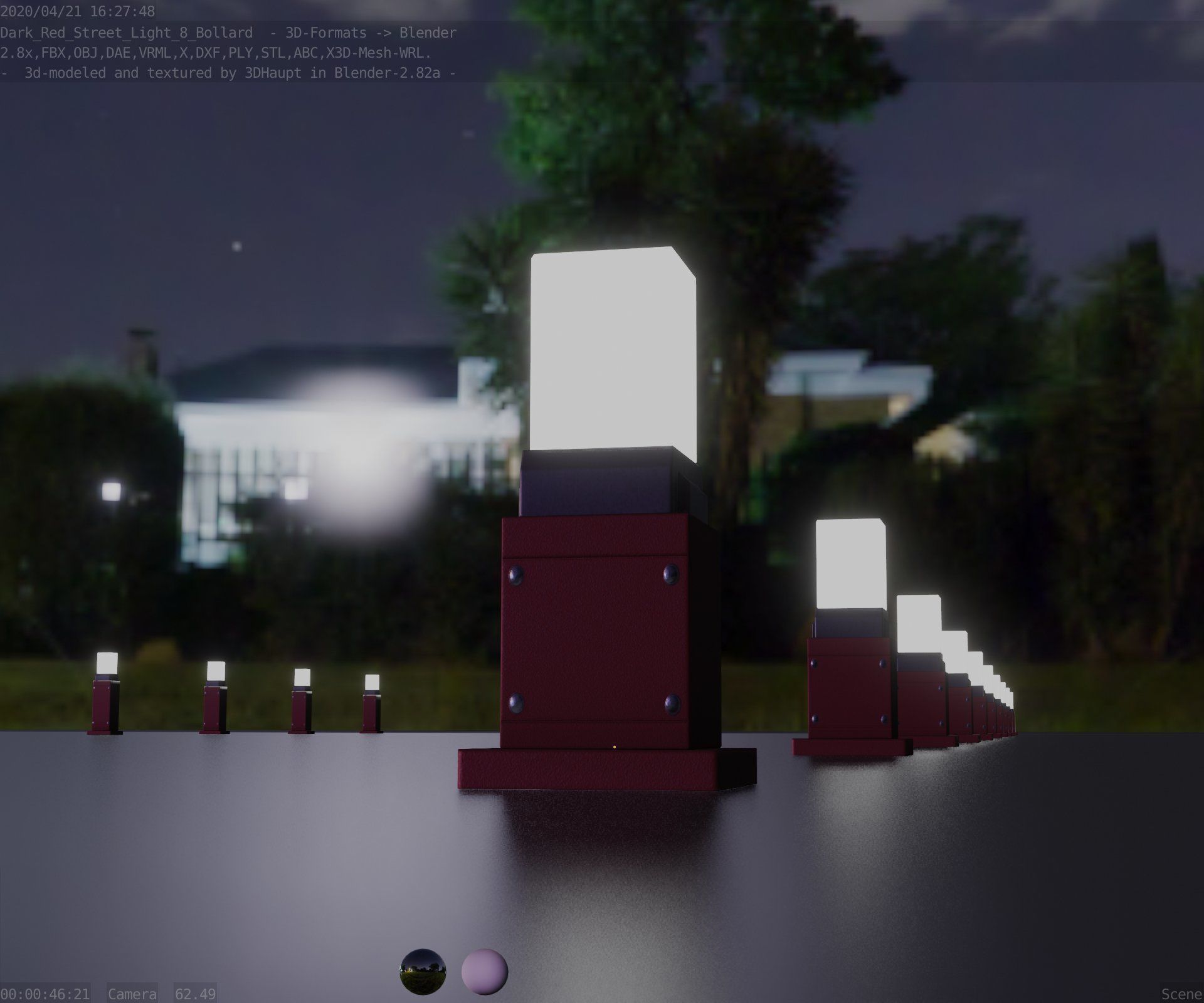 Street Light 8 Bollard 350mm Dark Red Version 3 Low-poly 3D model_34