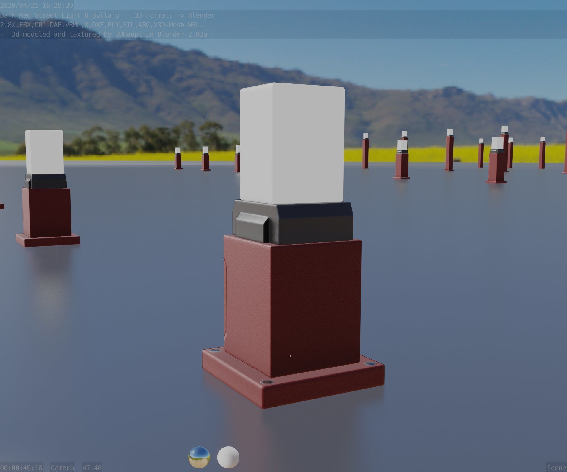 Street Light 8 Bollard 350mm Dark Red Version 3 Low-poly 3D model_2