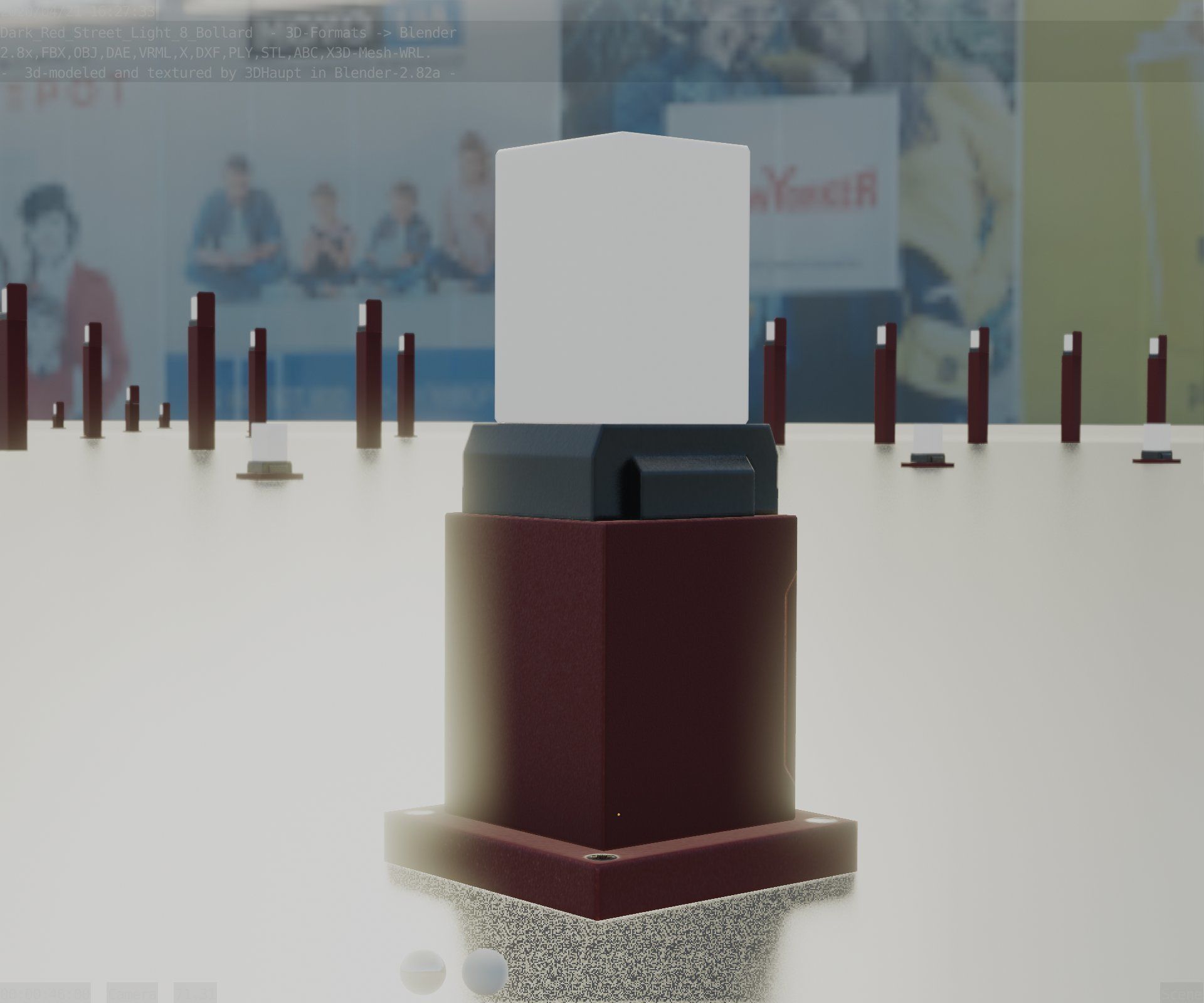 Street Light 8 Bollard 350mm Dark Red Version 3 Low-poly 3D model_13