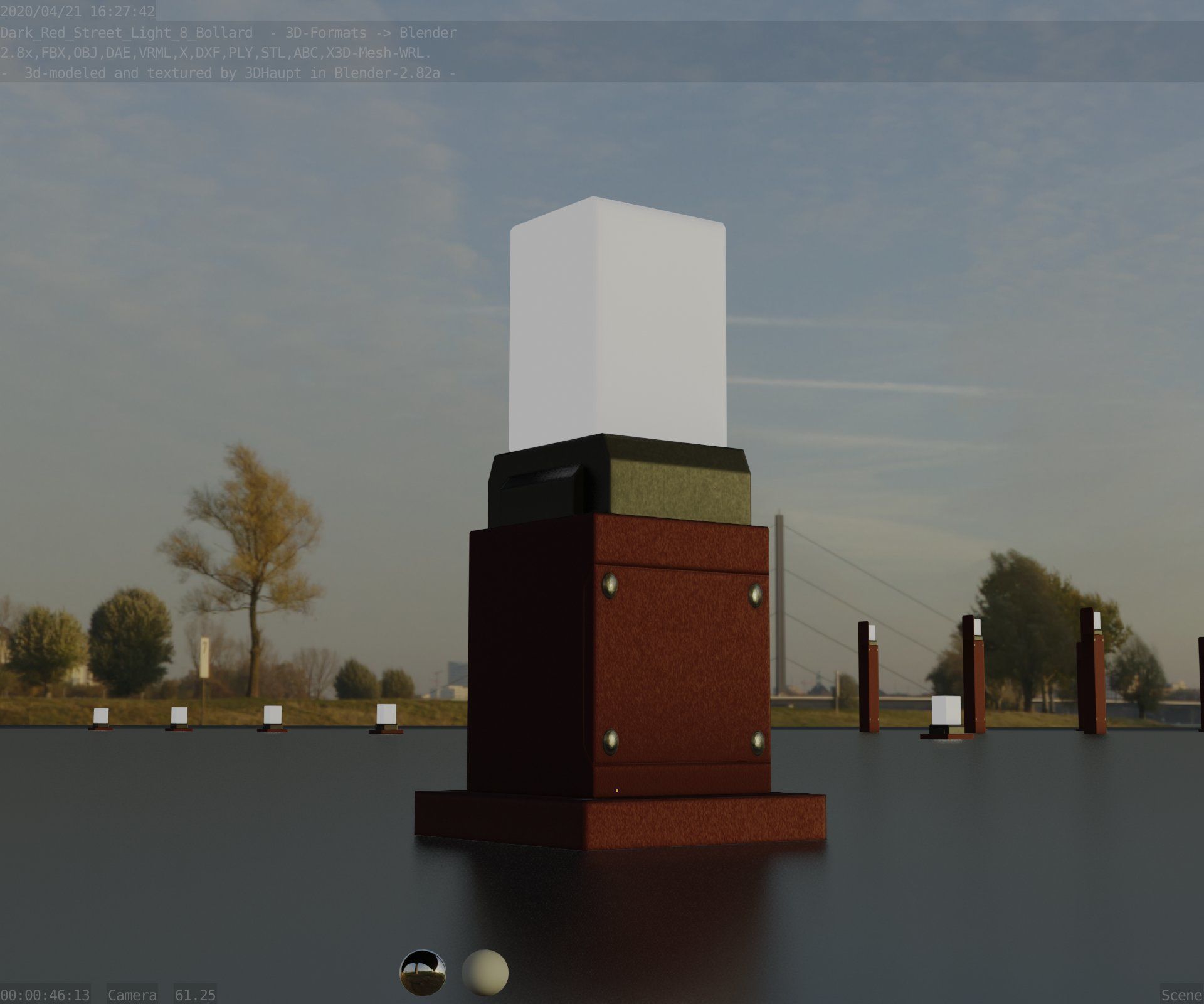 Street Light 8 Bollard 350mm Dark Red Version 3 Low-poly 3D model_26