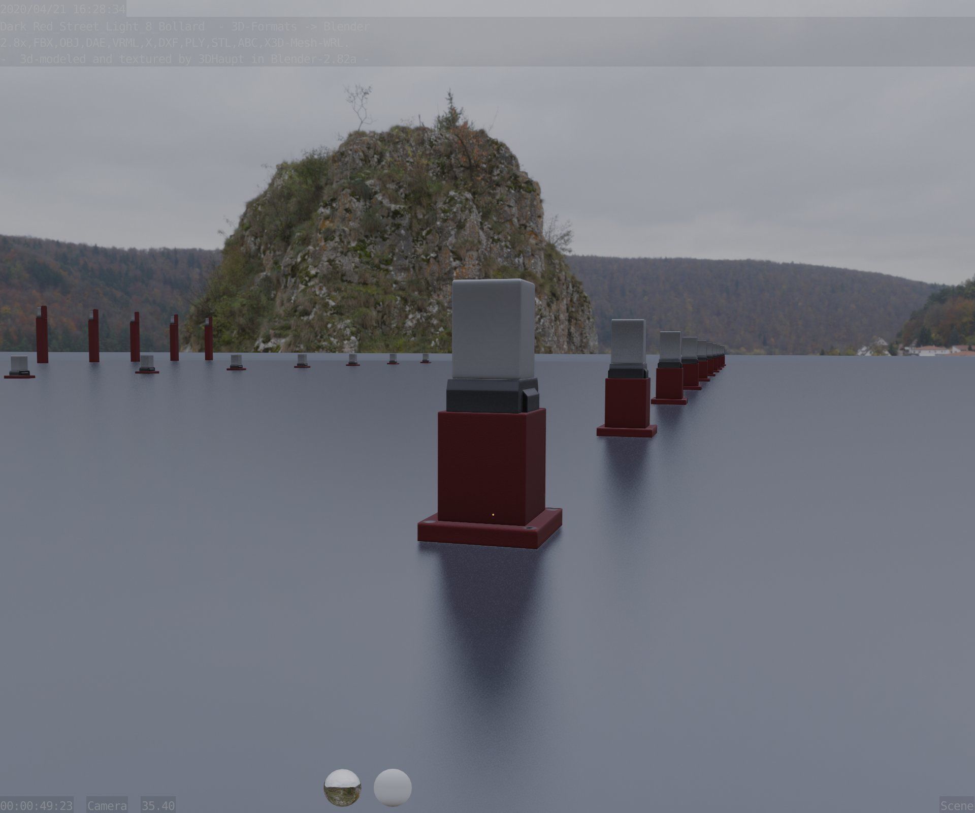 Street Light 8 Bollard 350mm Dark Red Version 3 Low-poly 3D model_7