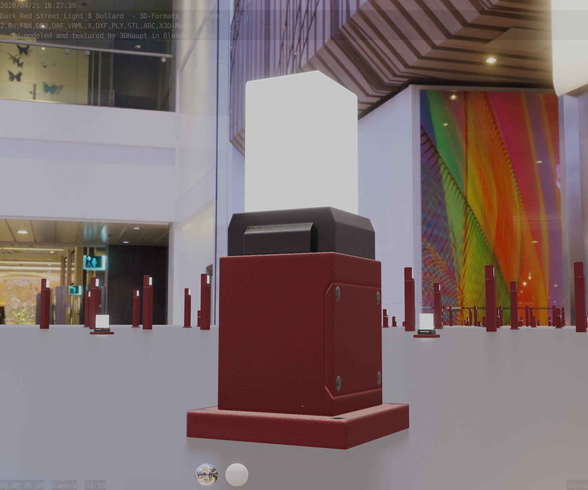 Street Light 8 Bollard 350mm Dark Red Version 3 Low-poly 3D model_22