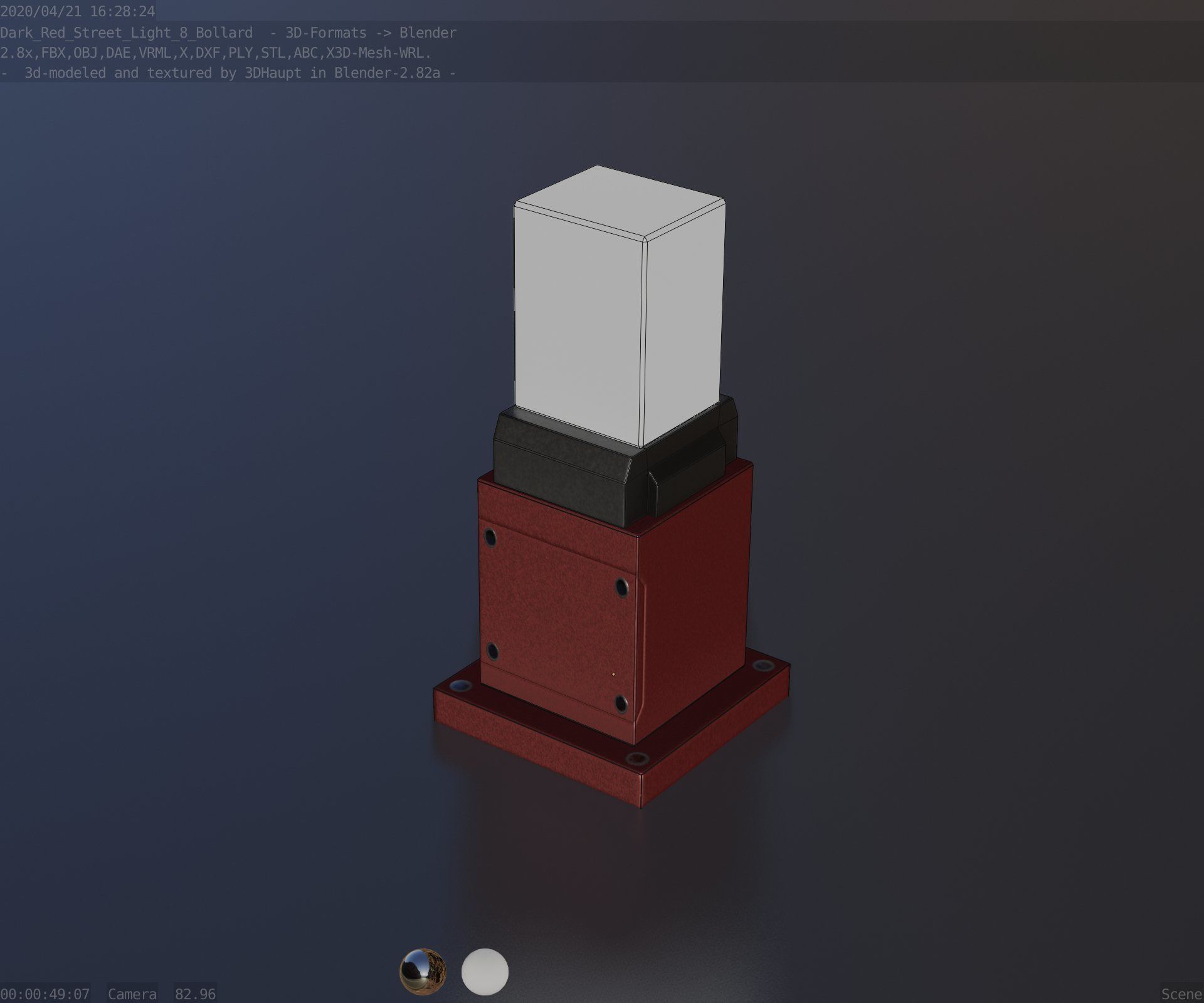 Street Light 8 Bollard 350mm Dark Red Version 3 Low-poly 3D model_92