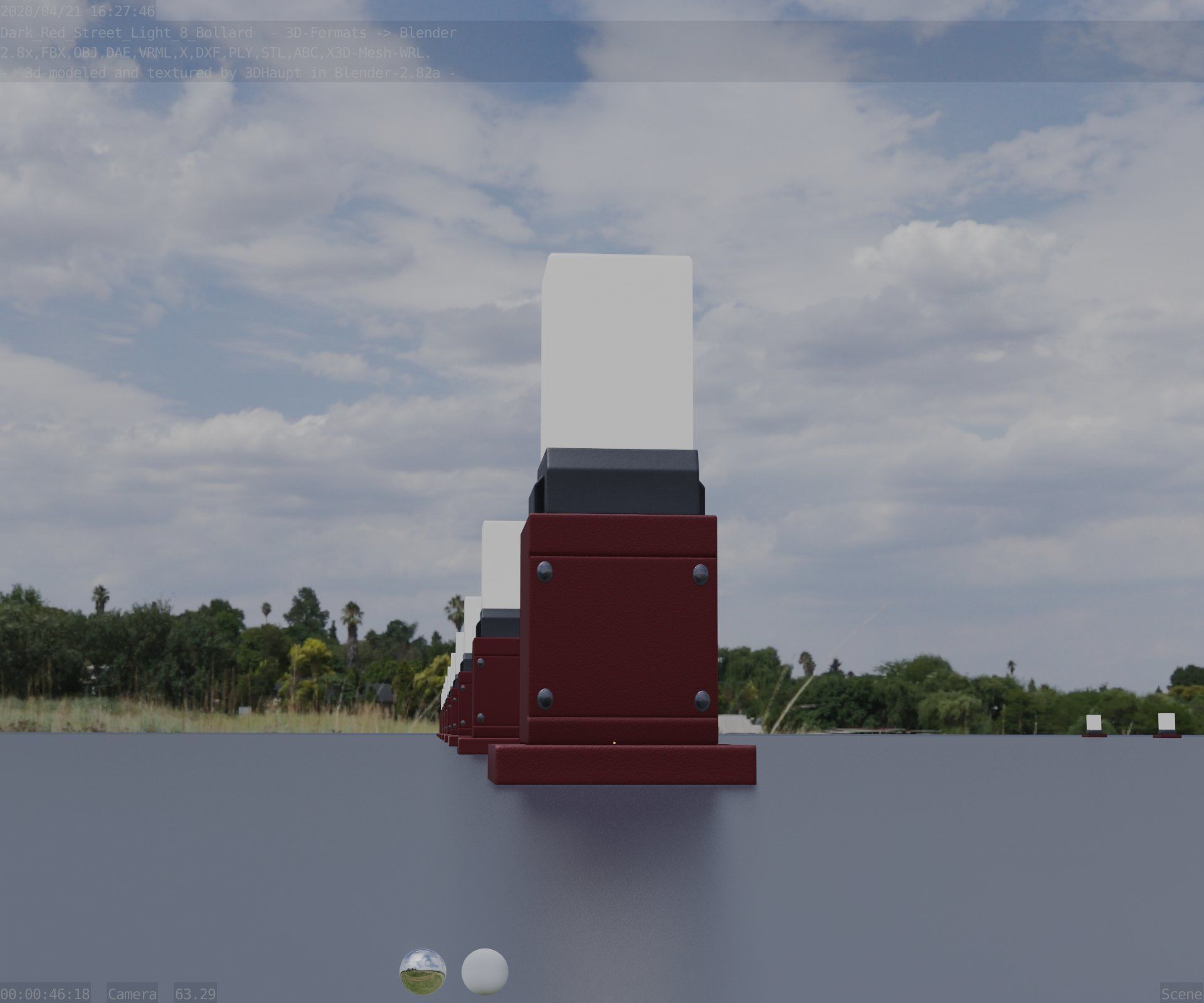 Street Light 8 Bollard 350mm Dark Red Version 3 Low-poly 3D model_31